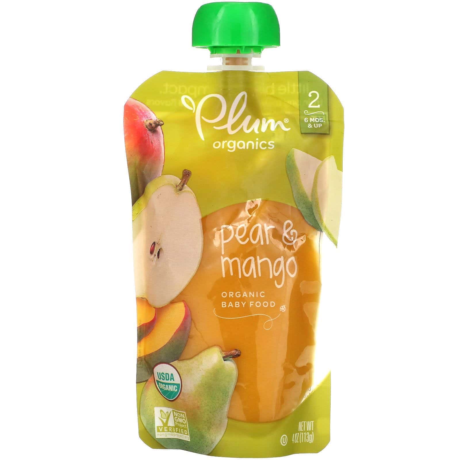 Plum Organics, Organic Baby Food, Etapa 2, Pera y Mango, 4 oz (113 g)