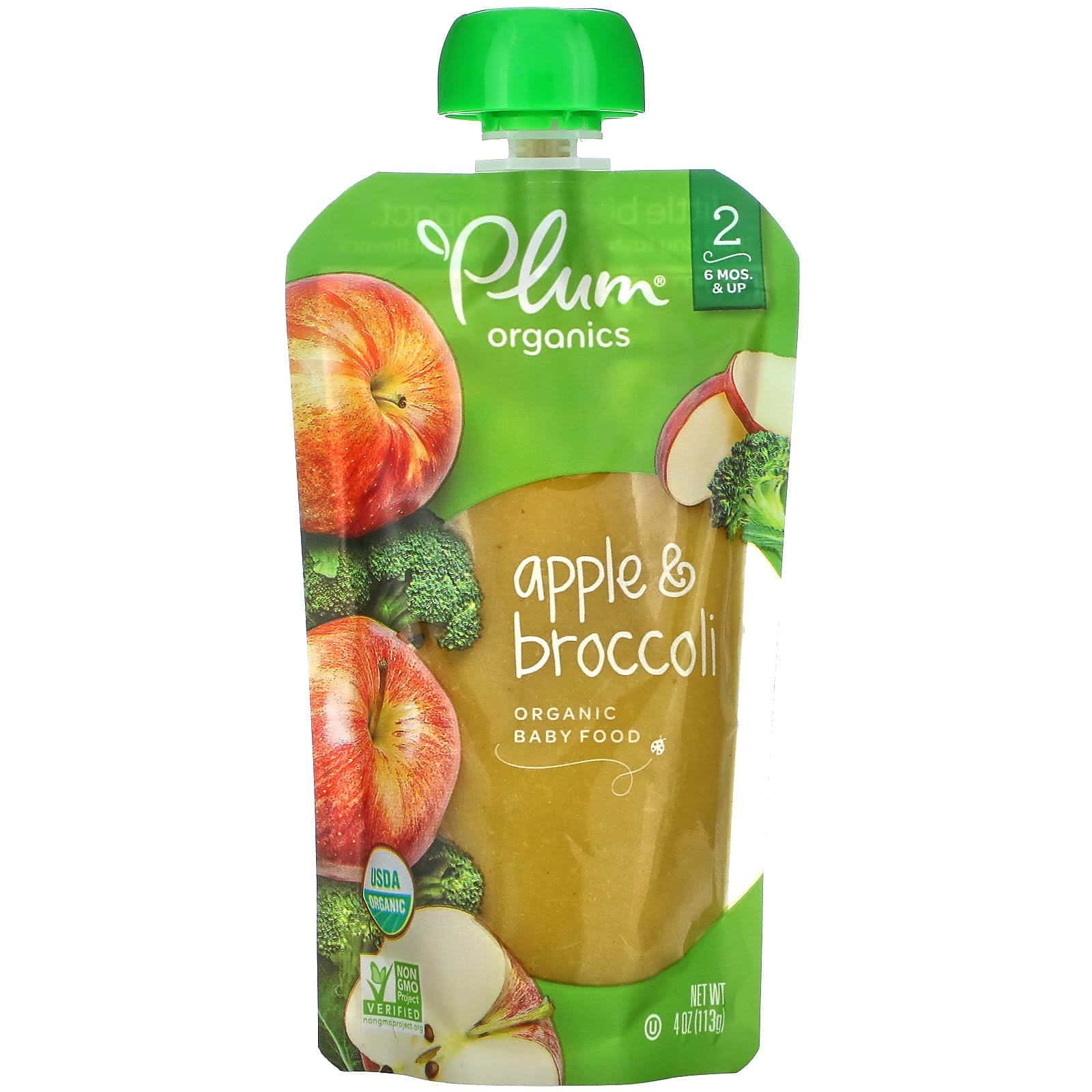 Plum Organics, Comida para bebé orgánica, etapa 2, manzana y brócoli, 4 oz (113 g)