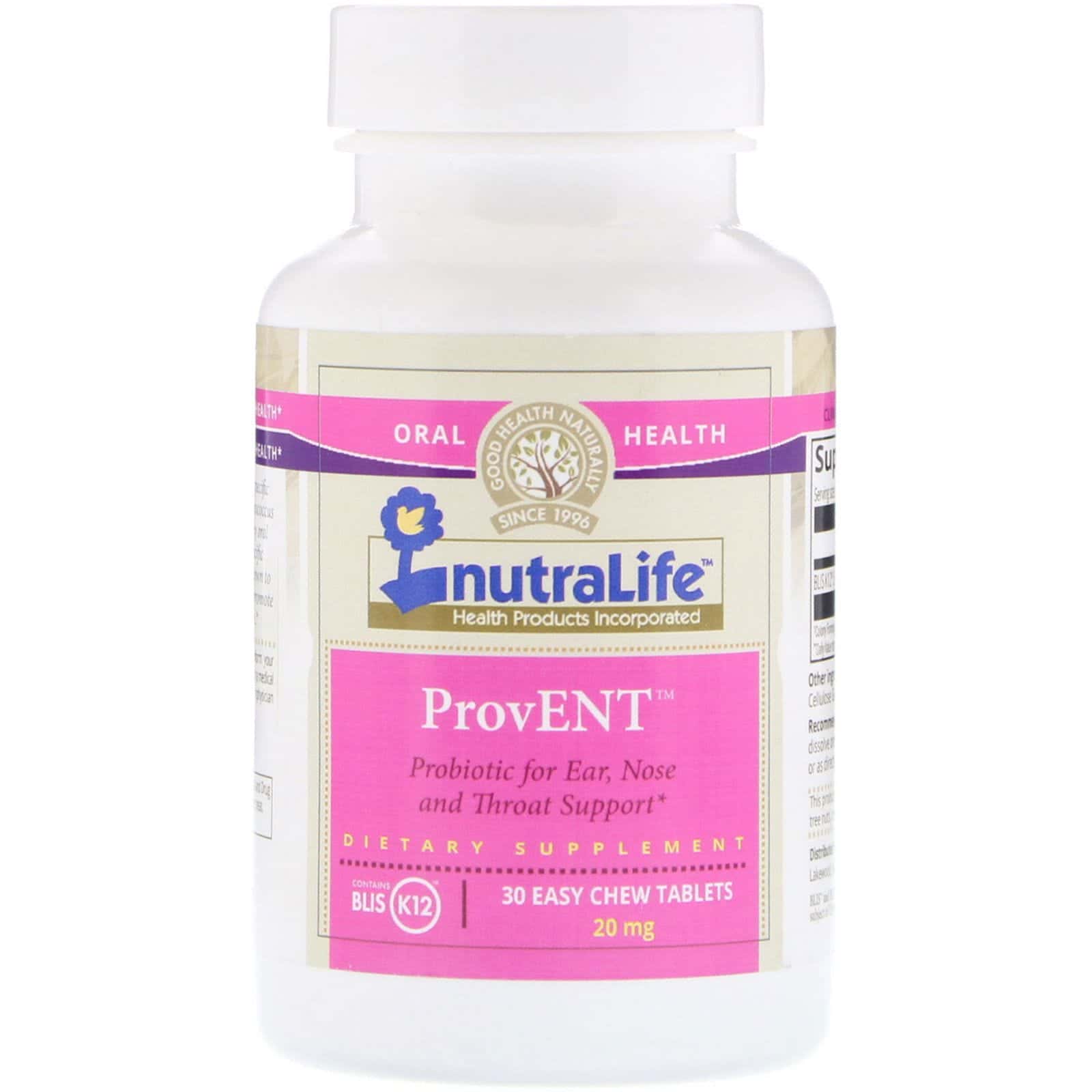 NutraLife, ProORL con Blis K12, 20 mg, 30 comprimidos fáciles de masticar