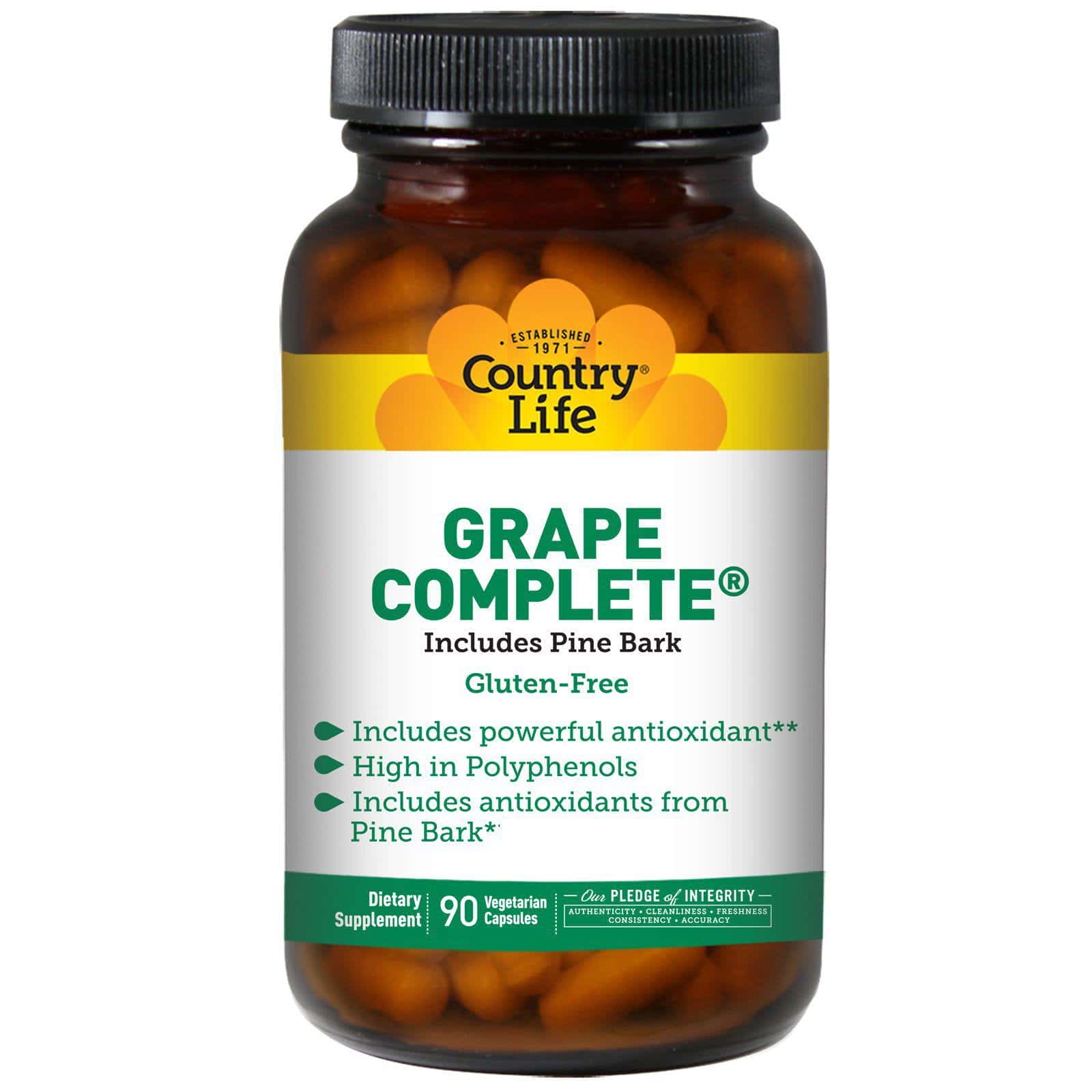 Country Life, Grape Complete, incluye corteza de pino, 90 cápsulas vegetales