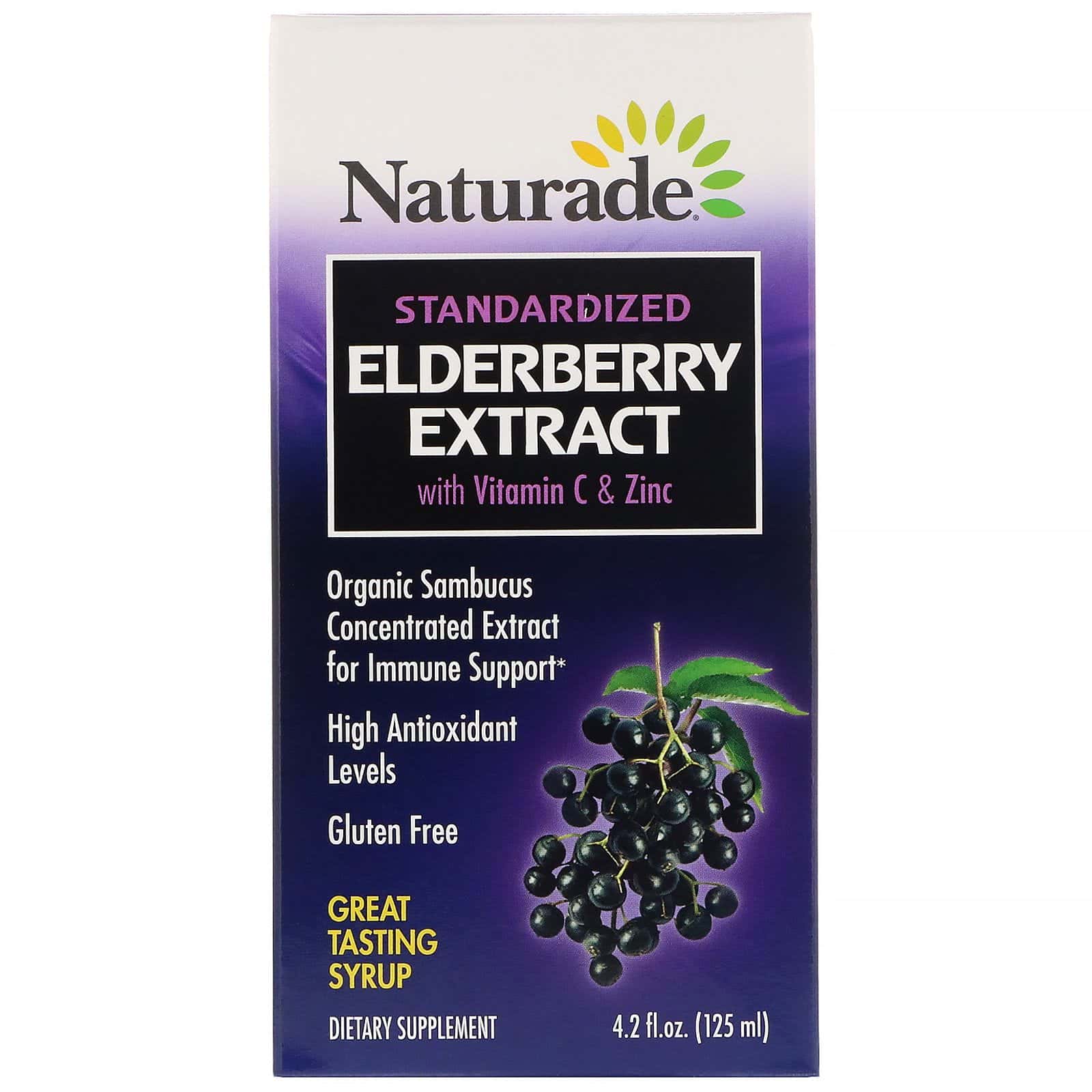Naturade, Jarabe de extracto estandarizado de saúco con vitamina C y zinc, 125 ml (4,2 oz. líq.)