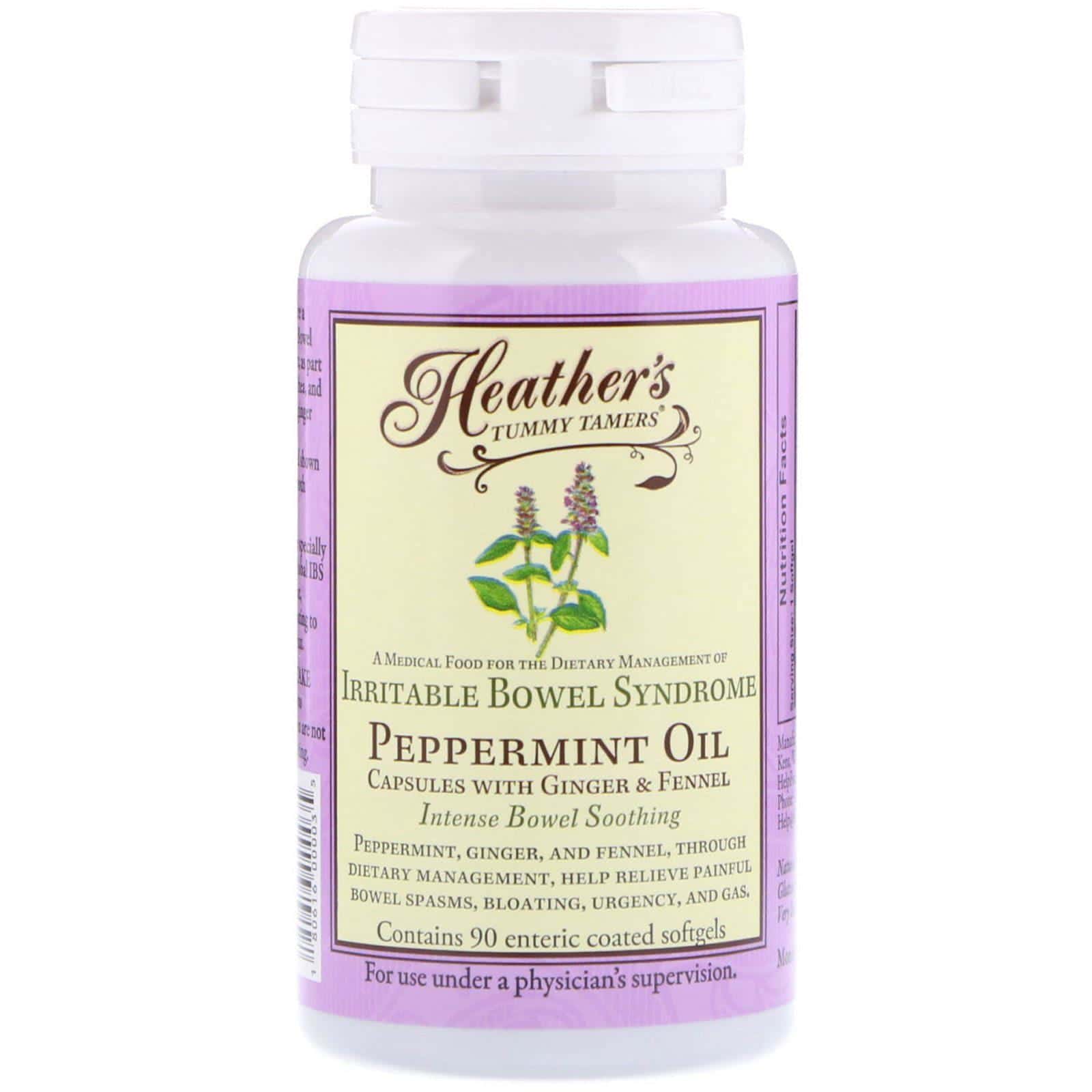 Heather's Tummy Care, Peppermint Oil, Intense Bowel Syndrome, 90 Enteric Coated Softgels