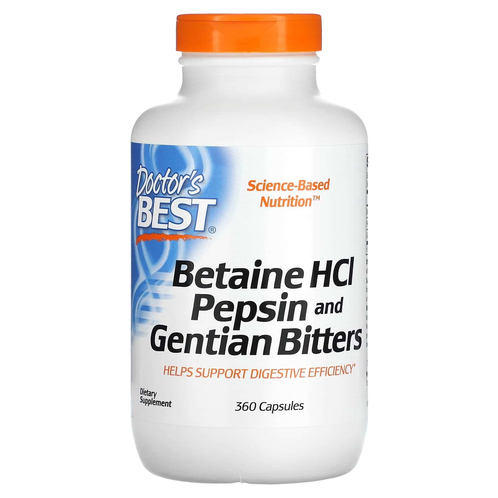 Doctor's Best, Clorhidrato de betaína, pepsina y amargo de genciana, 360 cápsulas