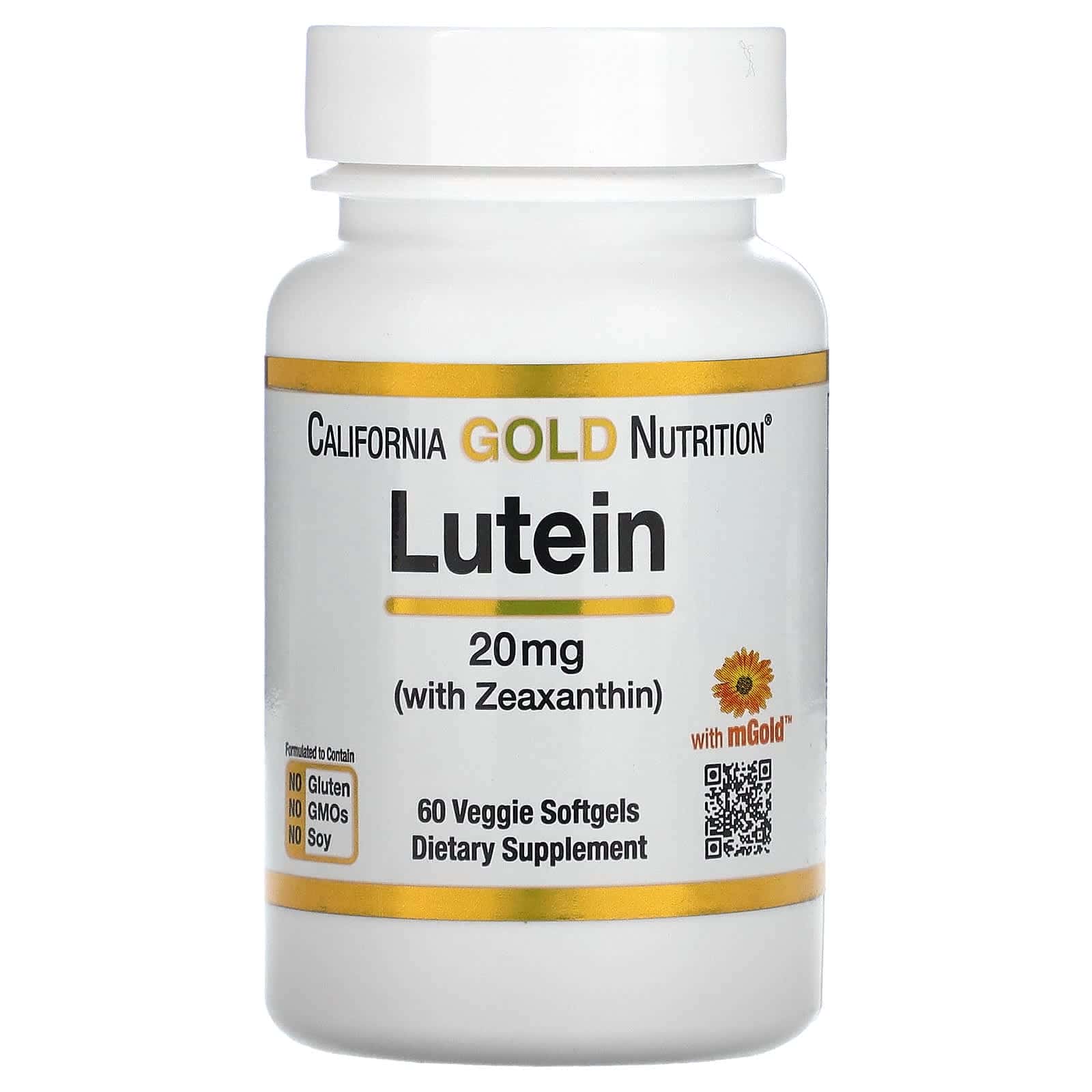 California Gold Nutrition, Luteína con zeaxantina, 20 mg, 60 cápsulas blandas vegetales