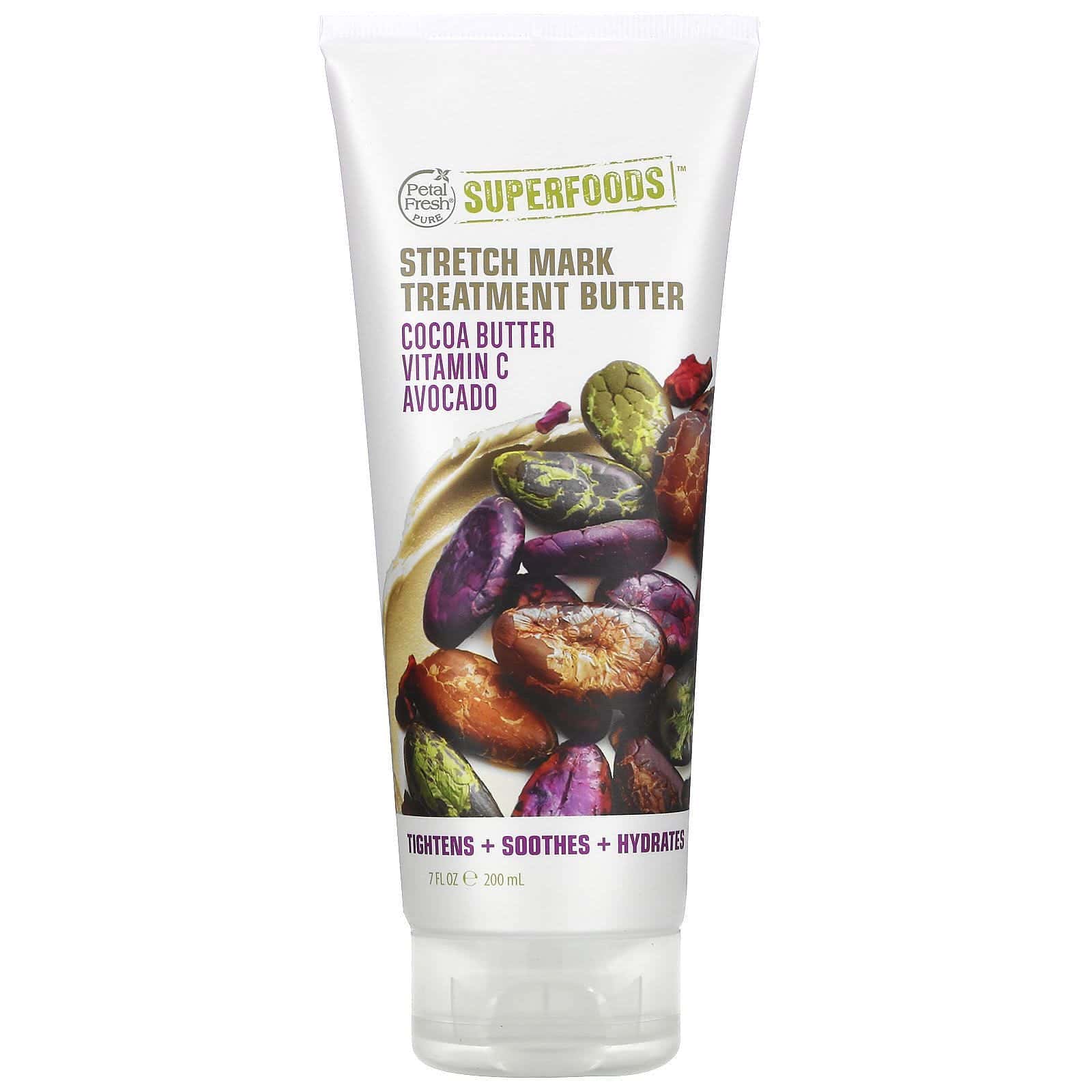 Petal Fresh, Pureza, SuperFoods para el cuerpo, Adiós estrías, manteca de tratamiento para las estrías, manteca de cacao, vitamina E, aguacate, 7 oz líquidas (200 ml)