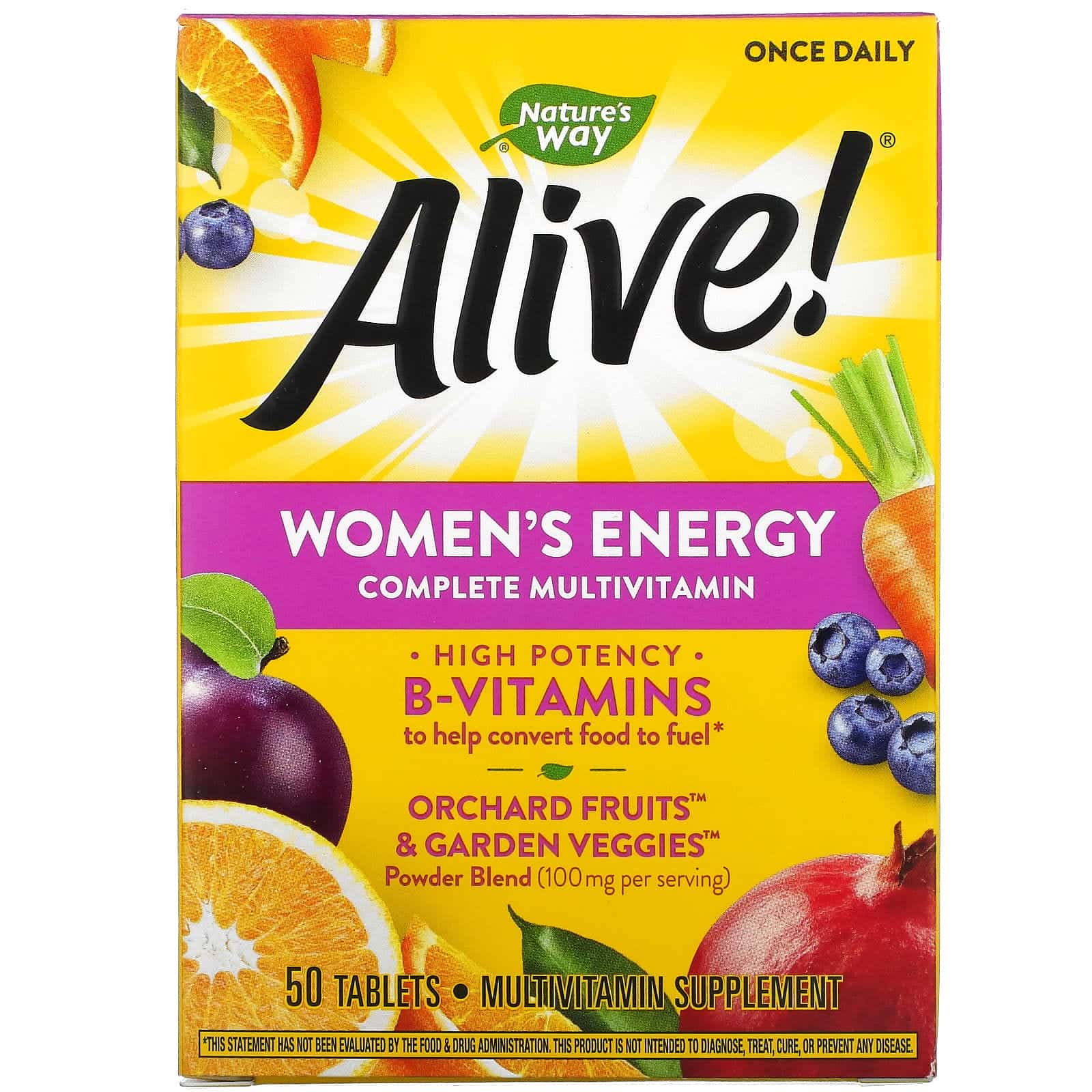Nature's Way, Alive!, Suplemento multivitamínico completo para mujeres para favorecer la energía, 50 comprimidos