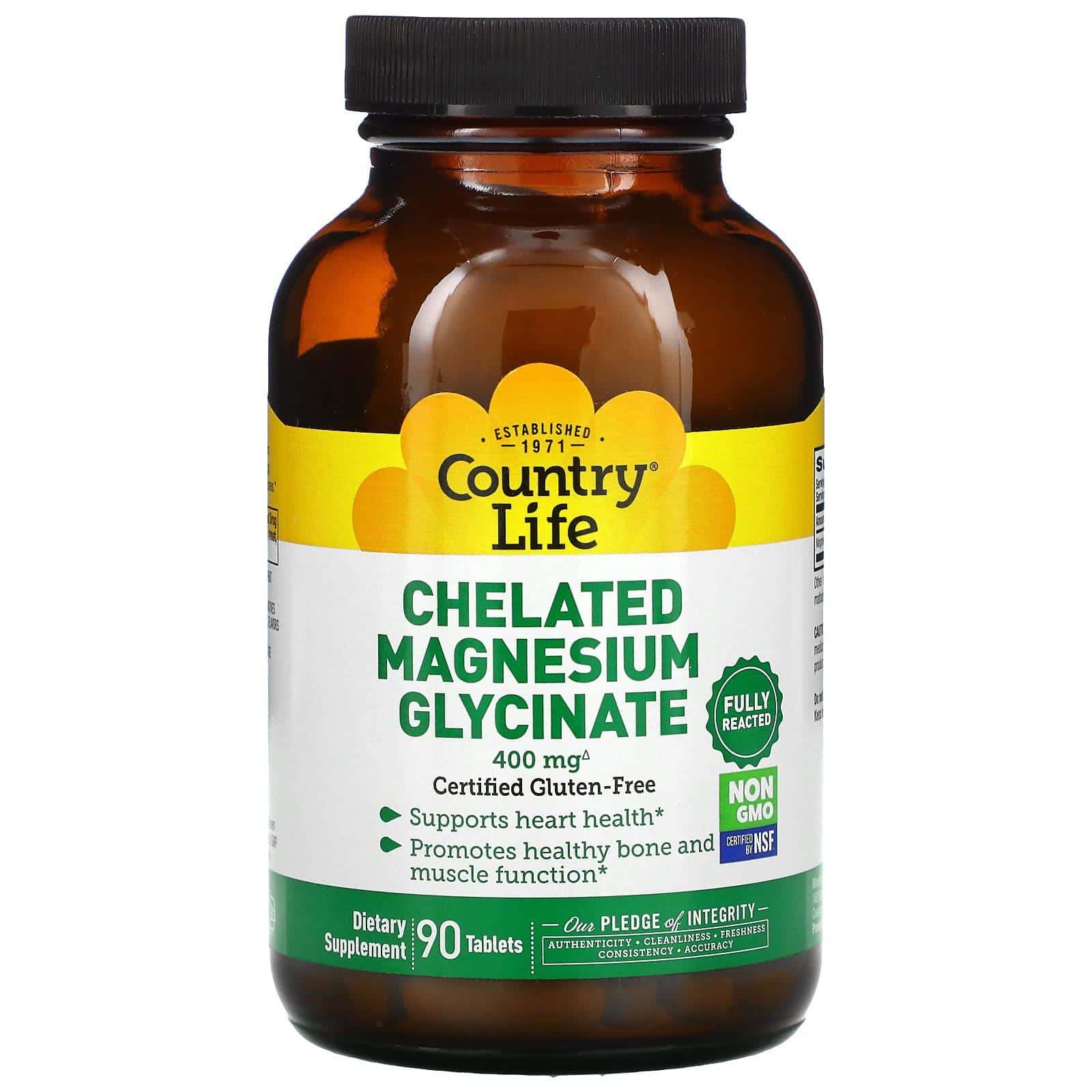 Country Life, Glicinato de magnesio quelado, 400 mg, 90 tabletas