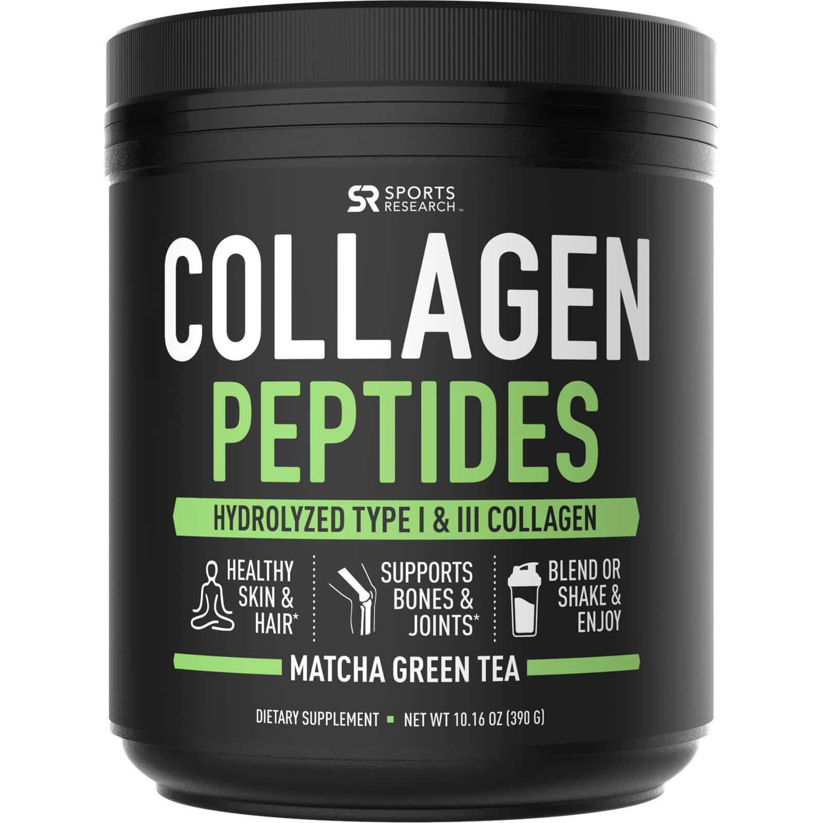 Sports Research, Péptidos de colágeno, Colágeno hidrolizado de tipo I y II, Té verde de matcha, 288 g (10,16 oz)
