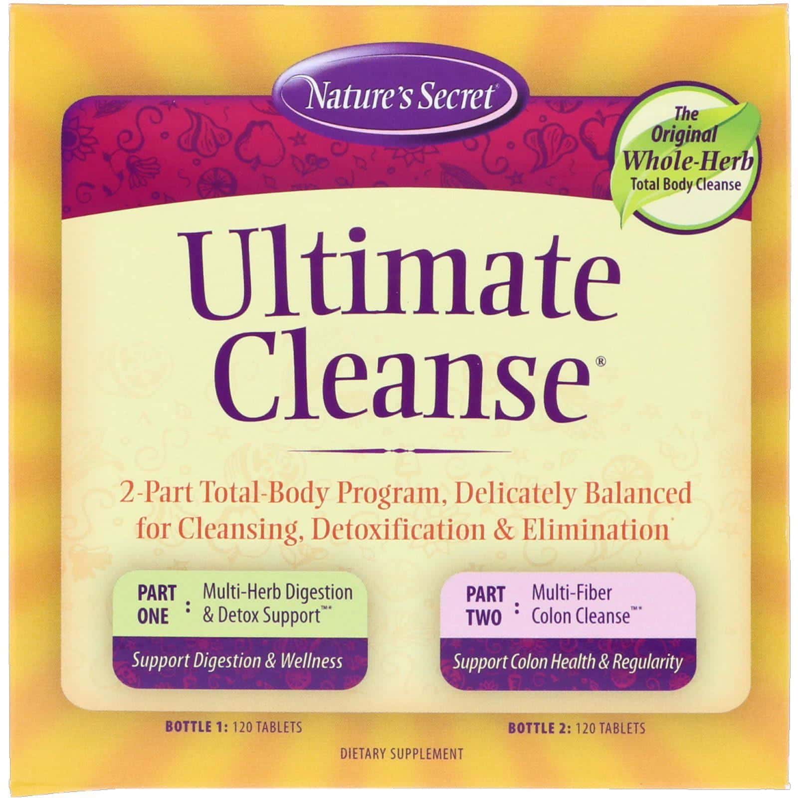 Nature's Secret, Ultimate Cleanse, Programa corporal total de 2 partes, 2 frascos, 120 tabletas c/u