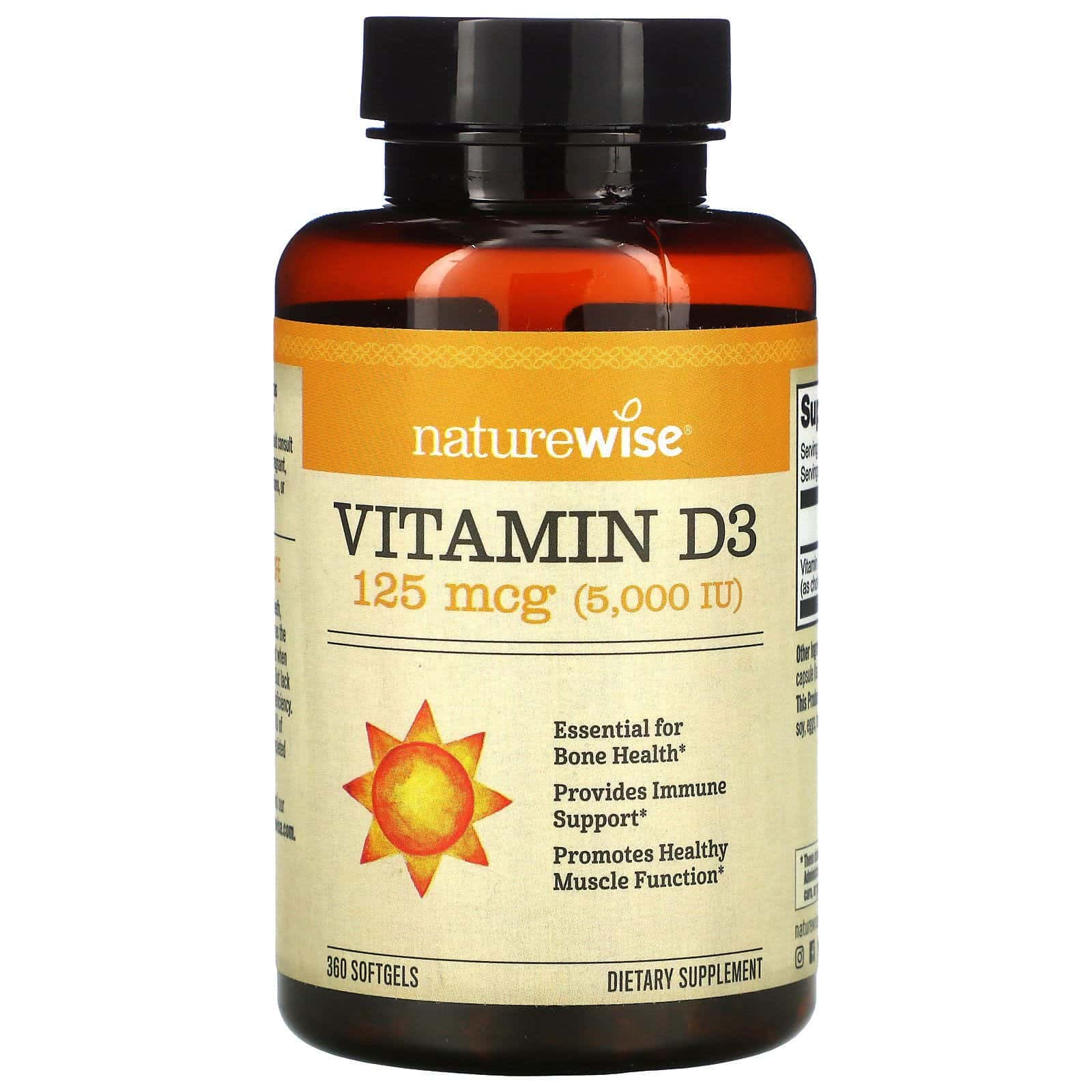 NatureWise, Vitamina D3, 5000 U.I., 360 cápsulas blandas