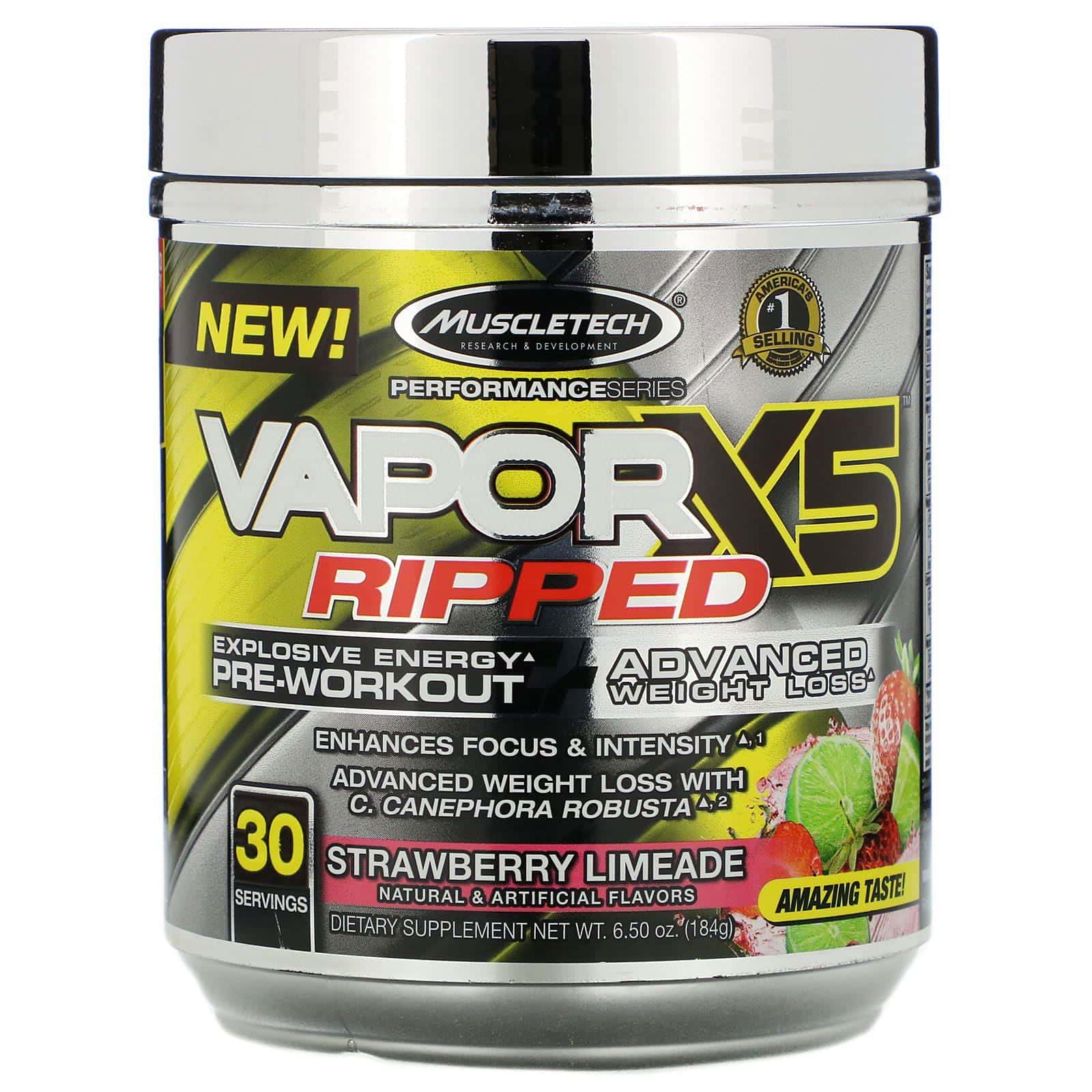 Muscletech, Performance Series, VaporX5 Ripped, frutilla y lima, 6,50 oz (184 g)