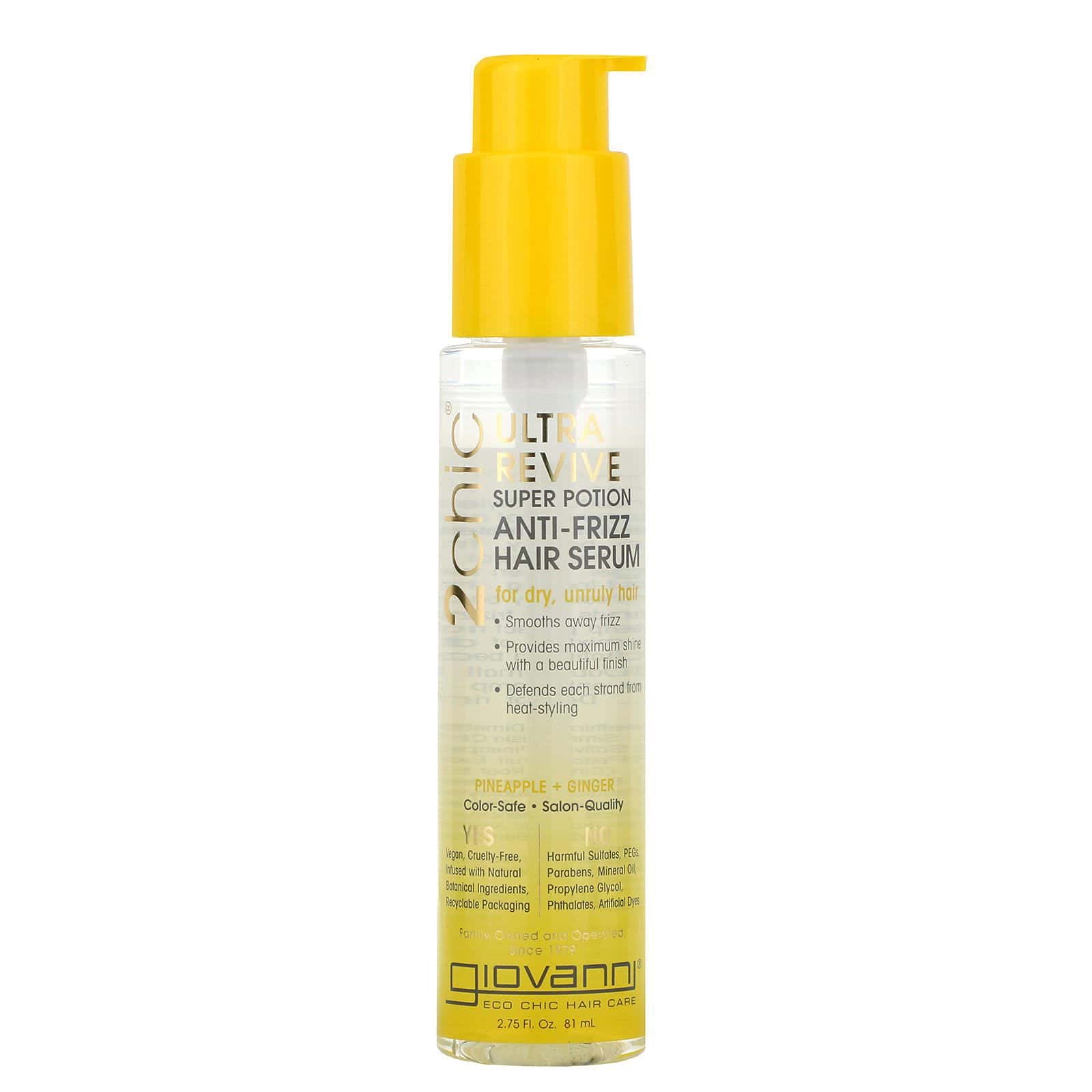 Giovanni, 2chic, suero ultrarevitalizador con superpoción antifrizz para el cabello, piña y jengibre, 2.75 fl. Oz (81 ml)