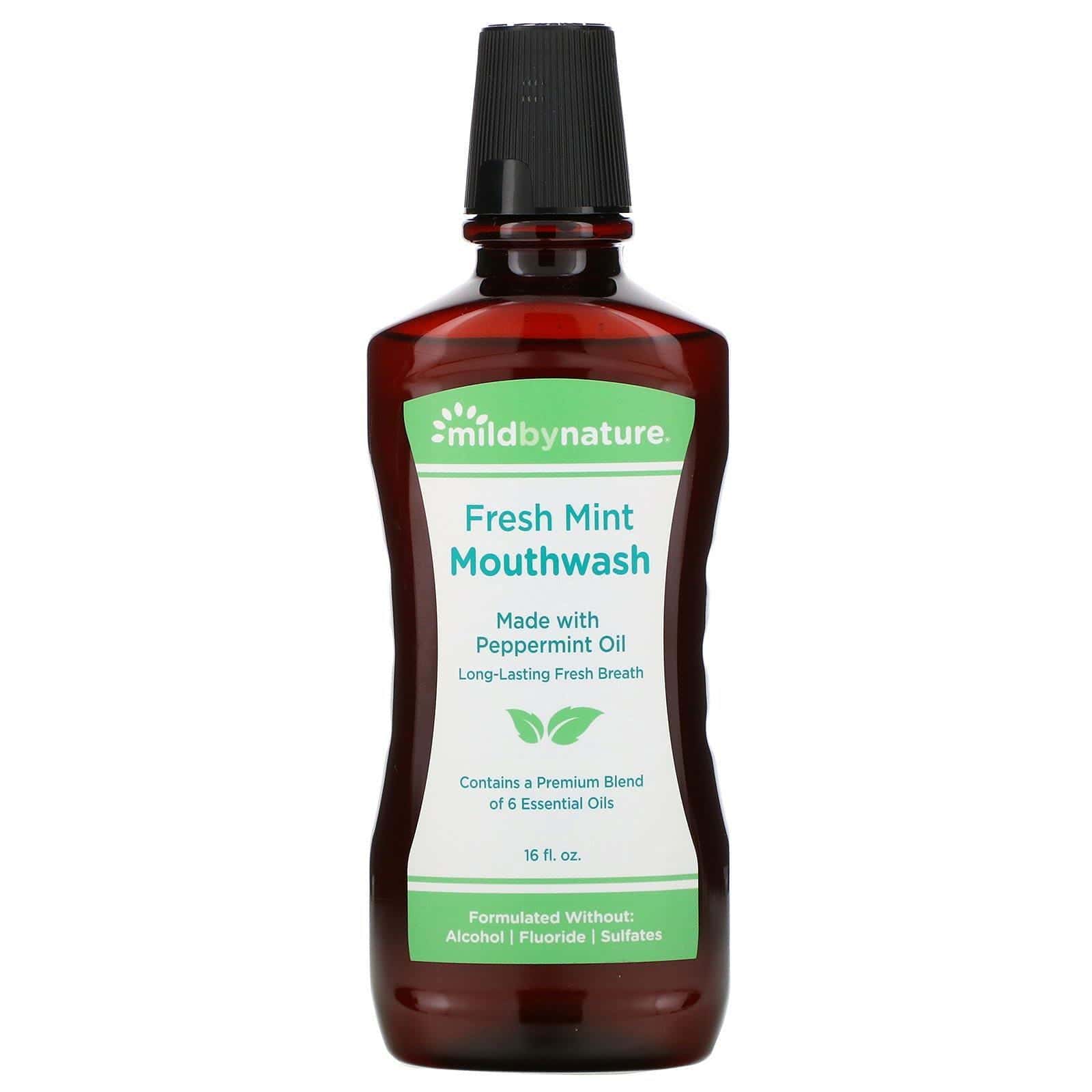 Mild By Nature, Enjuague bucal, Elaborado con aceite de menta, Aliento fresco prolongado, Menta fresca, 16 oz. líq.