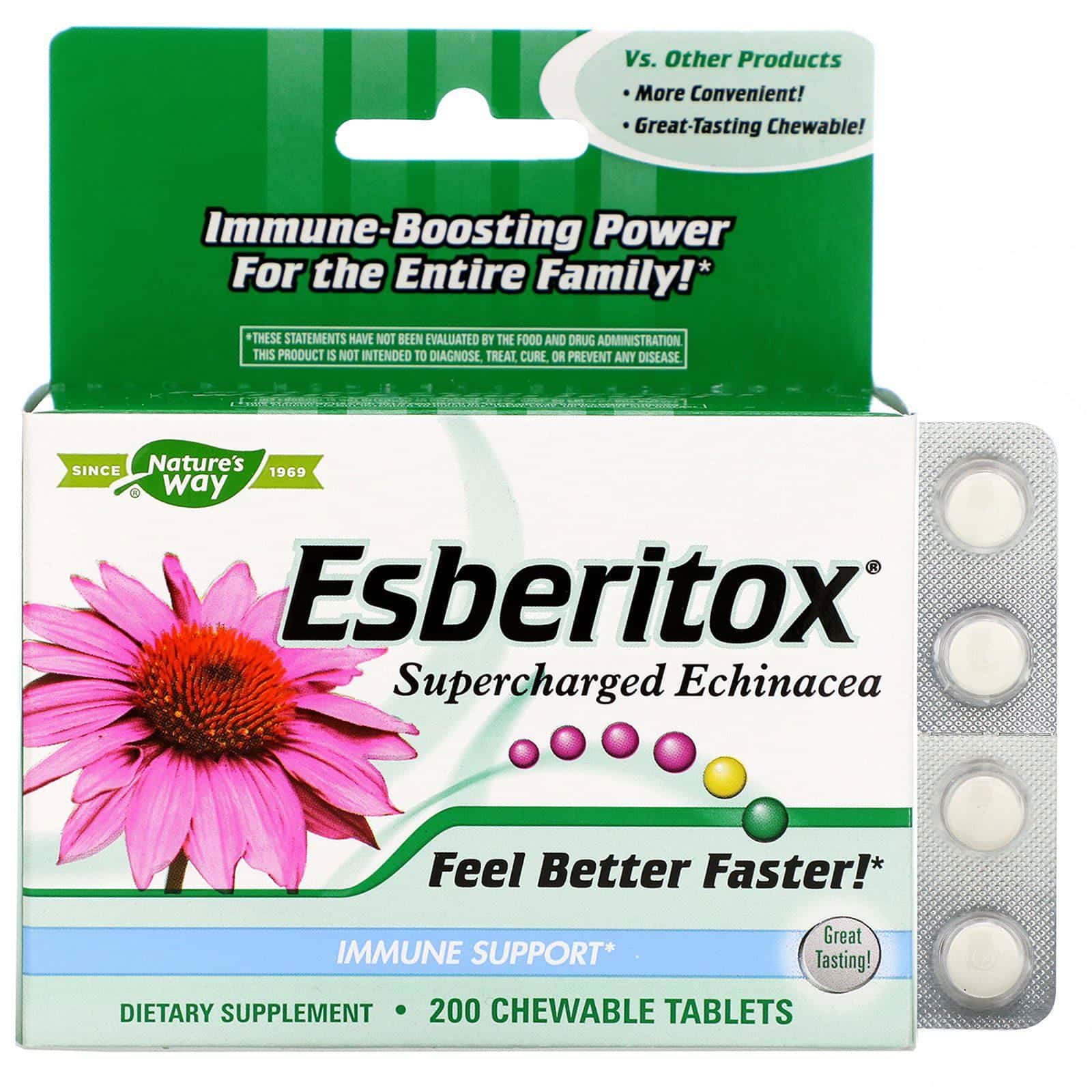Nature's Way, Esberitox, Equinácea superpoderosa, 200 Tabletas masticables