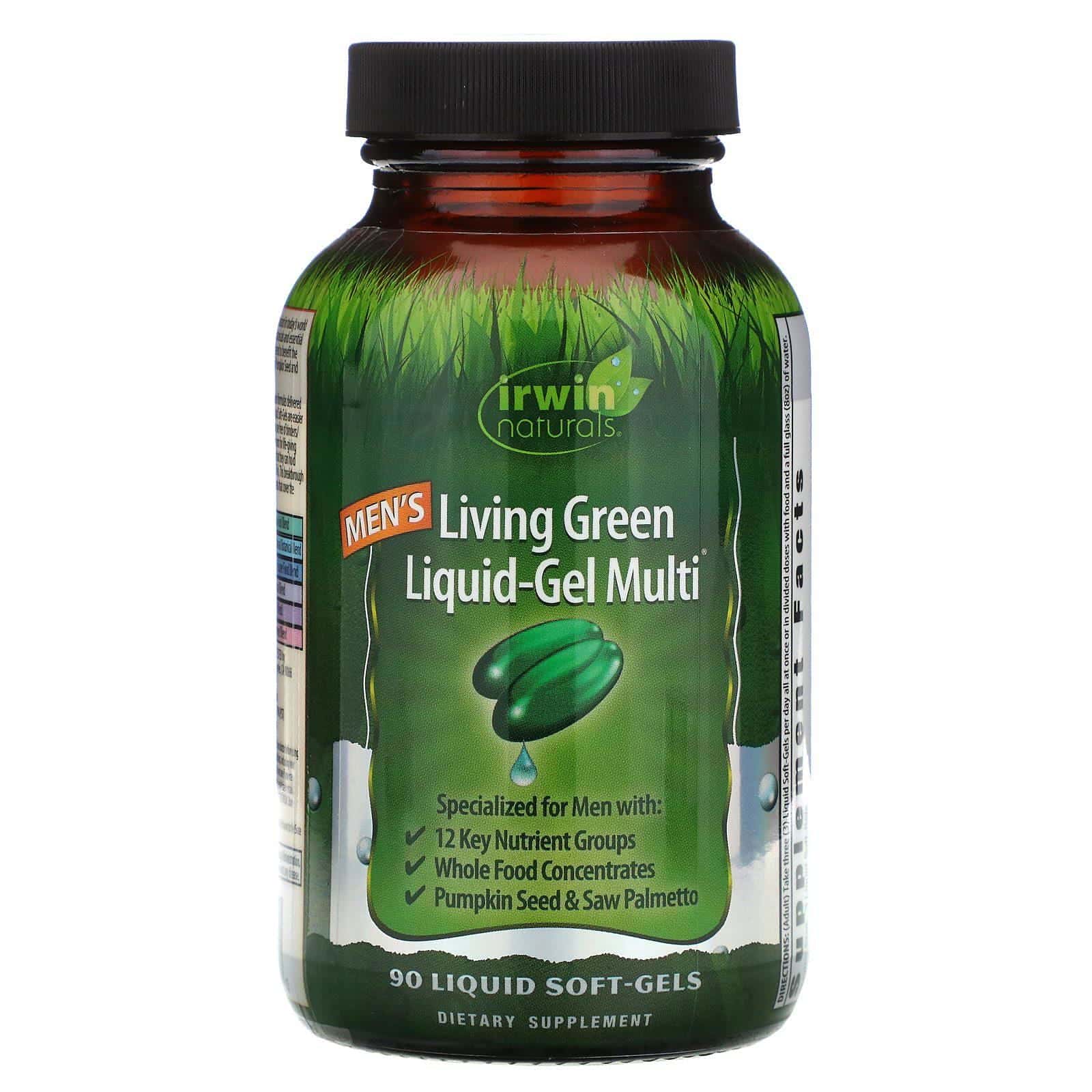 Irwin Naturals, Living Green Liquid Gel Multi para hombres, 90 Cápsulas de Gel Líquido