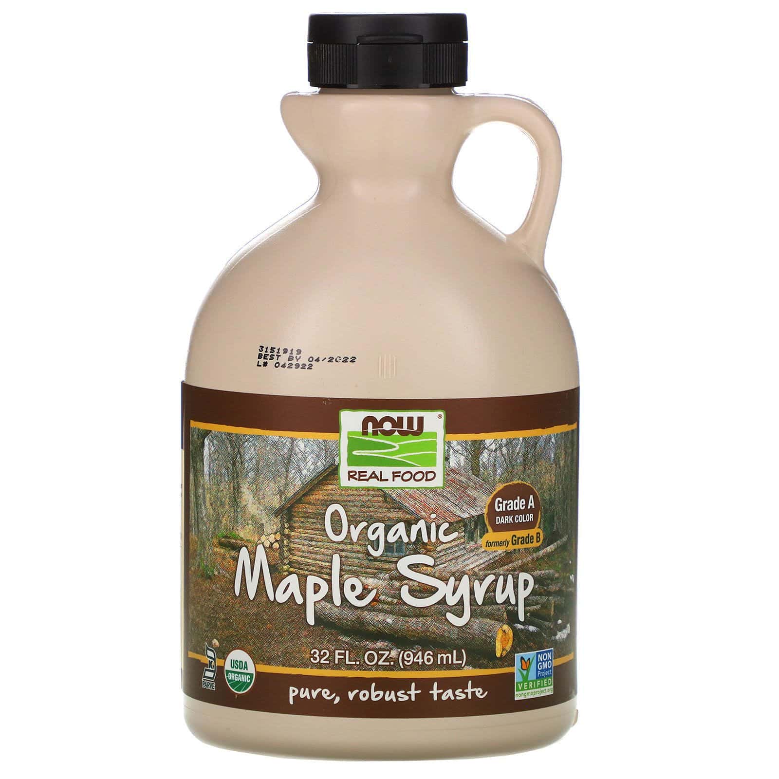Now Foods, Jarabe de arce orgánico, alimentos reales, grado A, color oscuro, 32 oz (946 ml)
