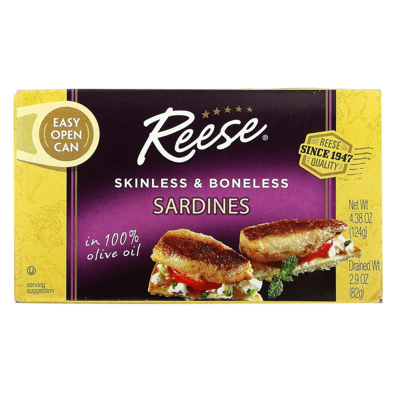 Reese, Skinless & Boneless Sardines in 100% Pure Olive Oil, 4.38 oz (124 g)
