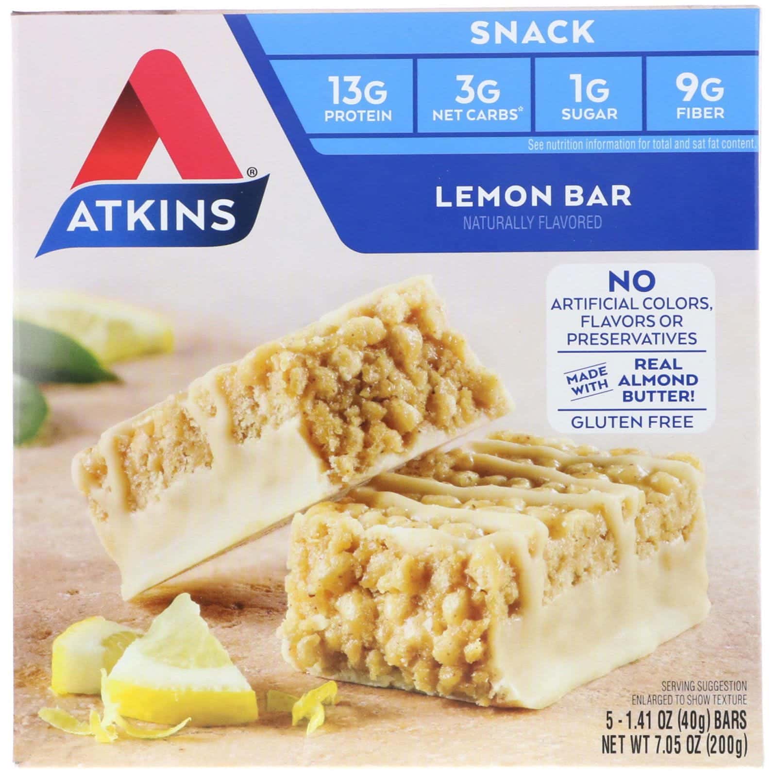 Atkins, Barra de limón, 5 barras, 1,41 oz (40 g) cada una