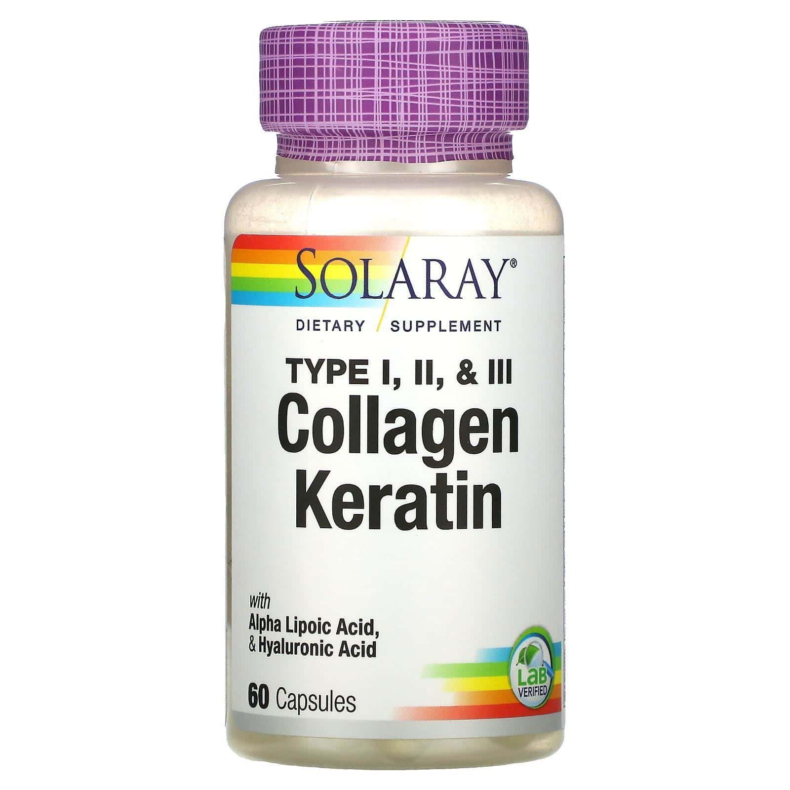 Solaray, Colágeno y queratina, tipo I, II, III, 60 cápsulas