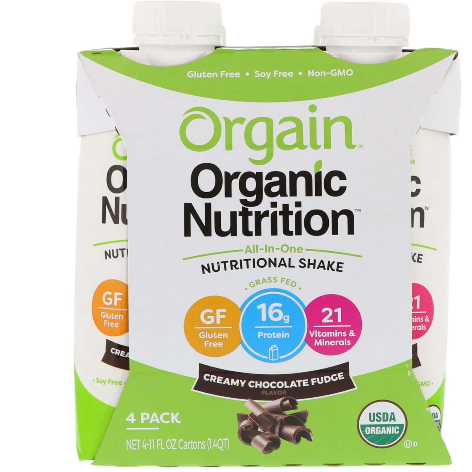 Orgain, Nutrición orgánica, batido nutricional todo en uno, crema de chocolate cremosa, paquete de 4, 11 fl oz cada uno