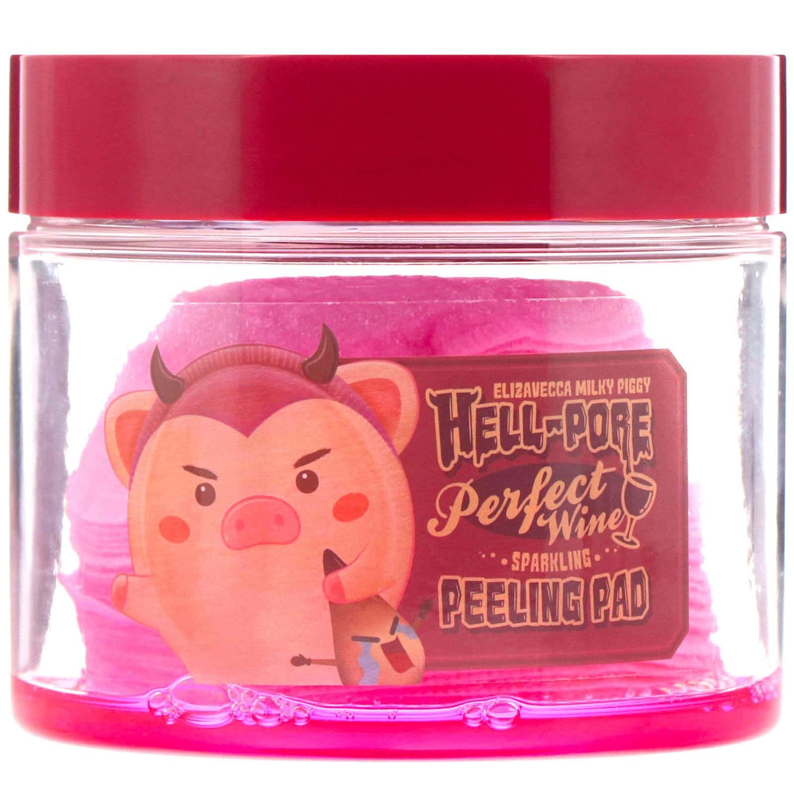 Elizavecca, Almohadilla exfoliante Perfect Wine Sparkling, Hell-Pore, Milky Piggy, 30 láminas