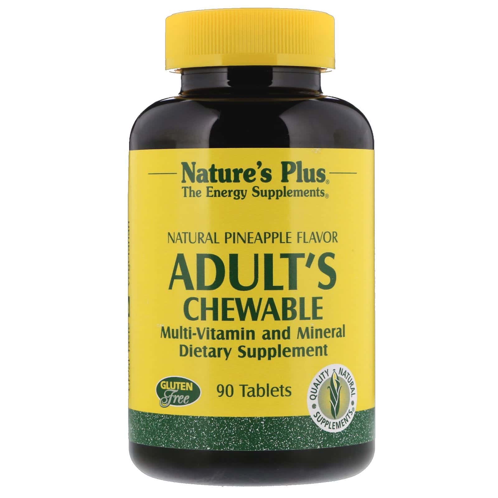 Nature's Plus, Multivitamínico y Multimineral Masticable para Adultos, Sabor a Piña Natural, 90 Tabletas