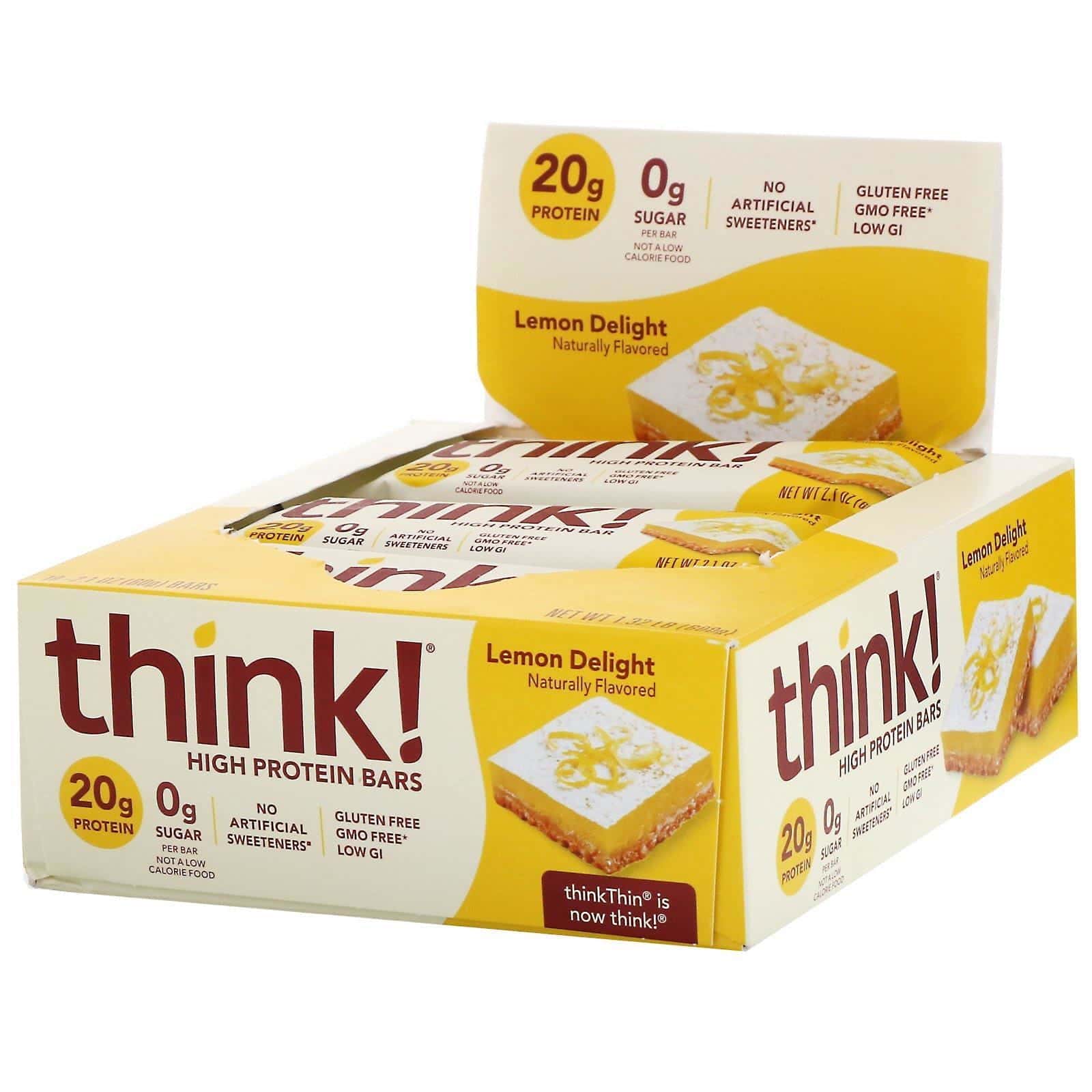 ThinkThin, Barritas altas en proteínas, Delicia de limón, 10 barritas, 60 g (2,1 oz) cada una
