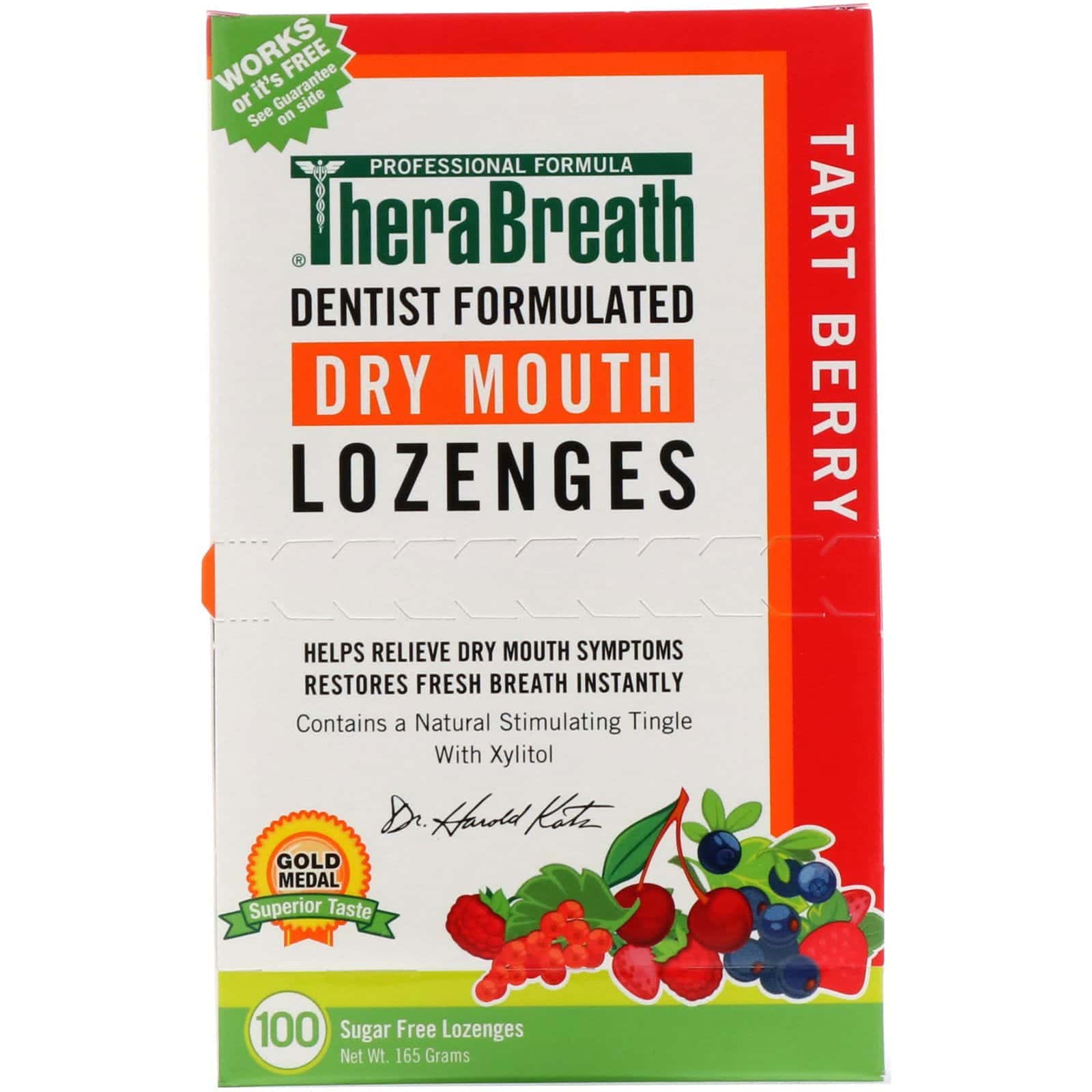 TheraBreath, Pastillas para la resequedad bucal, sin azúcar, bayas ácidas, 100 pastillas