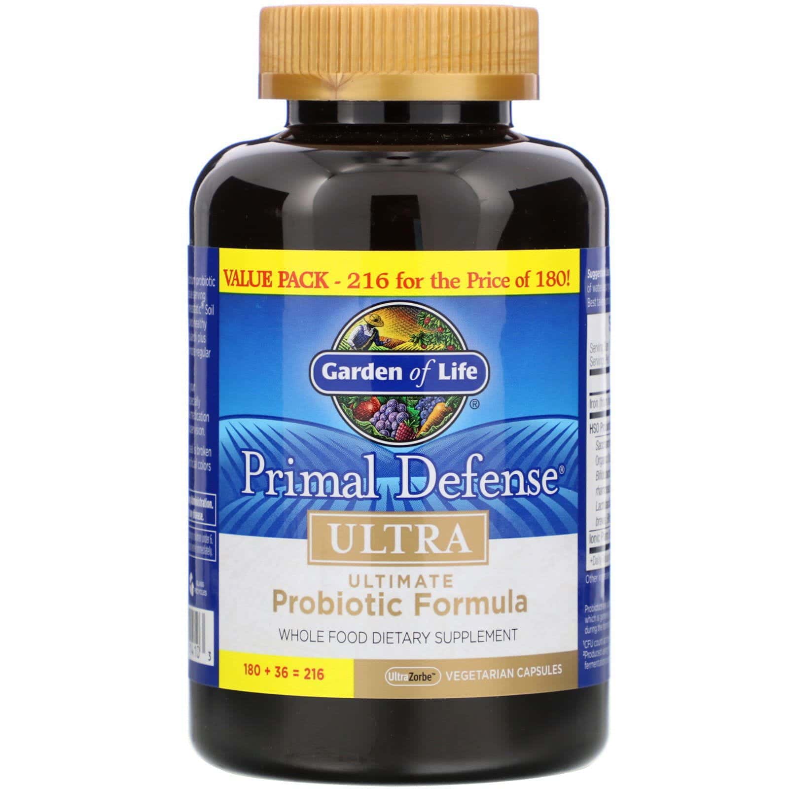 Garden of Life, Primal Defense, Ultra, Fórmula probiótica máxima, 216 cápsulas vegetales UltraZorbe
