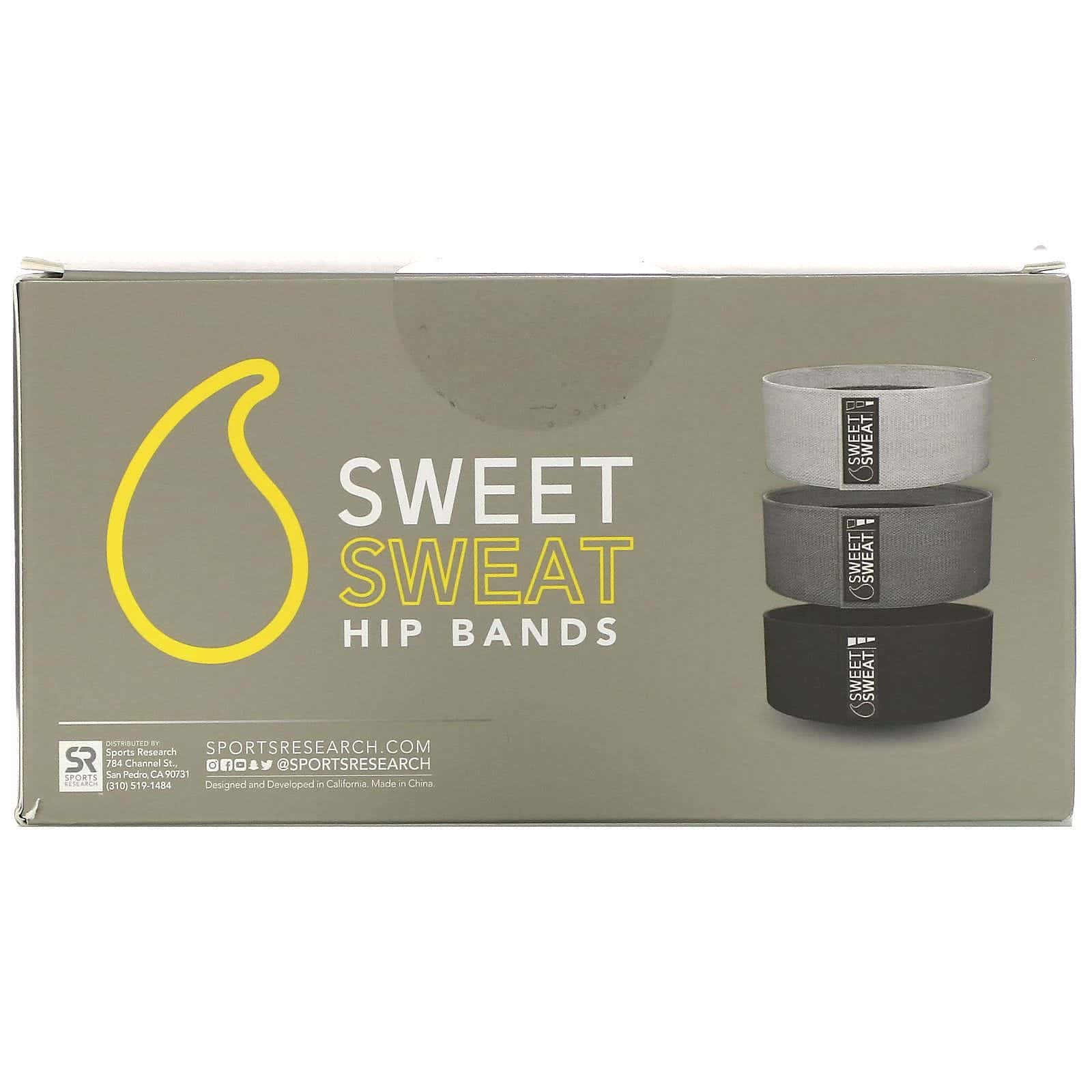 Sports Research, Sweet Sweat Hip Bands, Gray, 3 Bands
