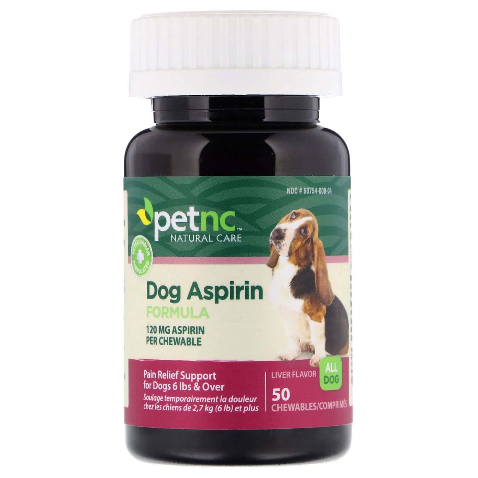petnc NATURAL CARE, Cuidado natural para mascotas, fórmula aspirina para perros, para perros, sabor a hígado, 120 mg, 50 pastillas masticables