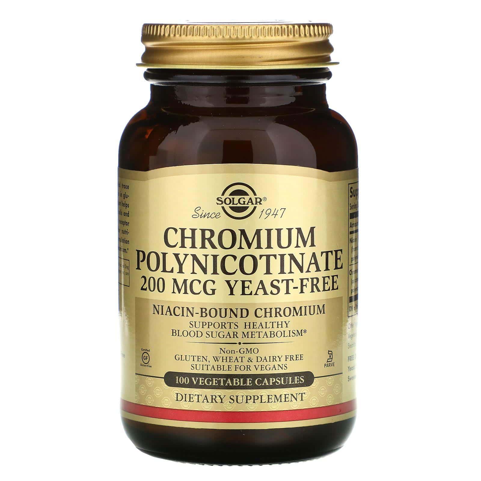 Solgar, Polinicotinato de cromo, 200 mcg, 100 cápsulas vegetarianas