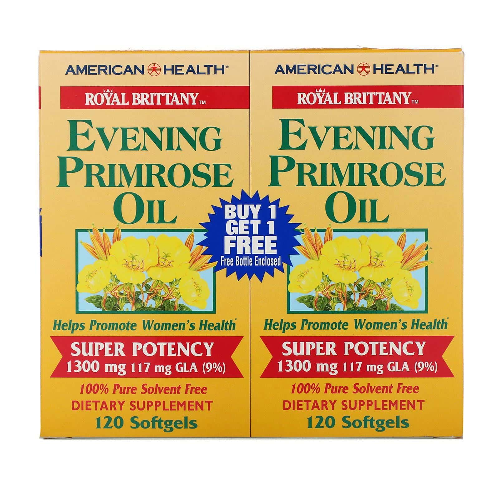 American Health, Royal Brittany, Aceite de Onagra, 1300 mg, 2 Botellas, 120 Cápsulas Blandas