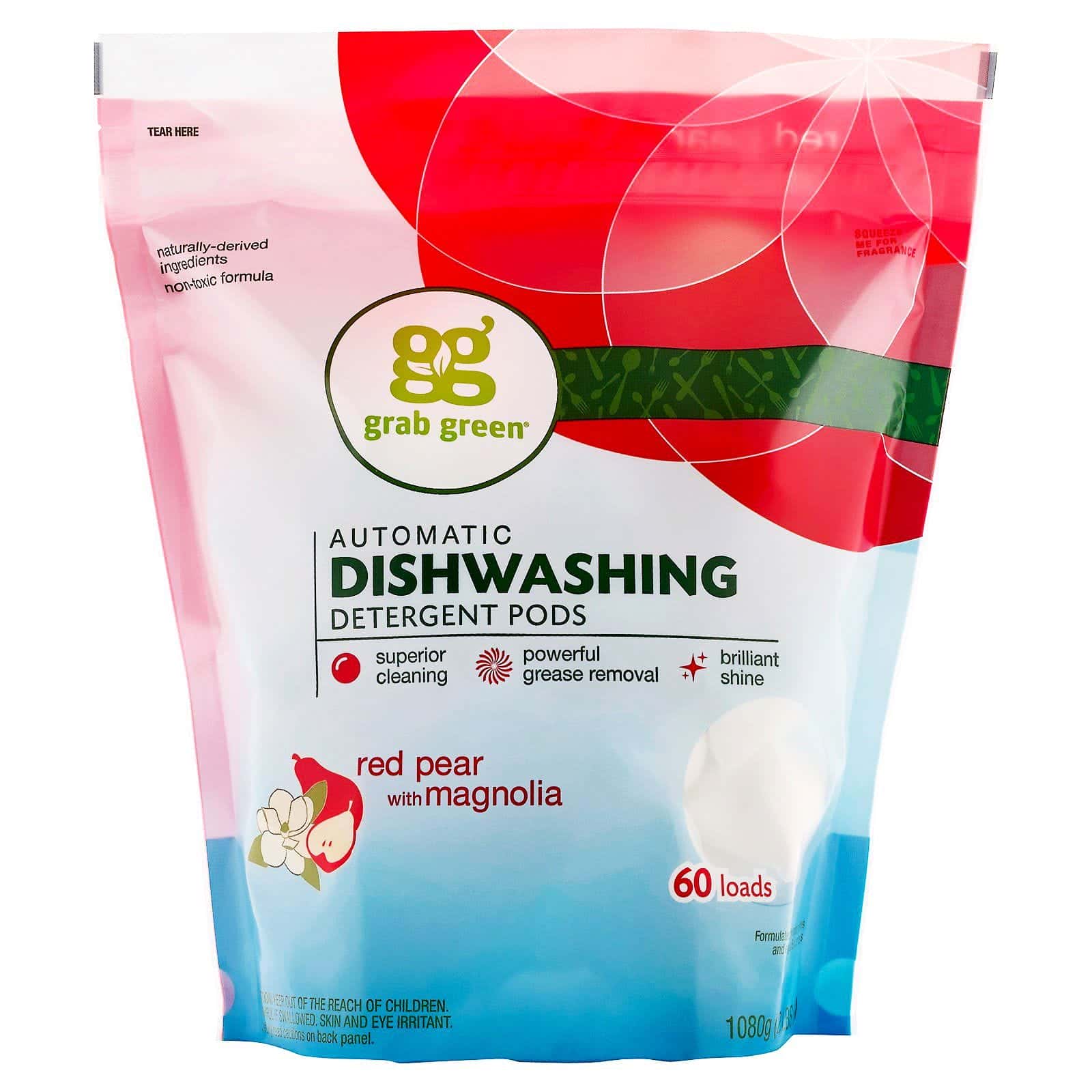 Grab Green, Detergente para Lavavajillas Automáticos, Pera Roja con Magnolia, 2 lbs 4 oz (1080 g)