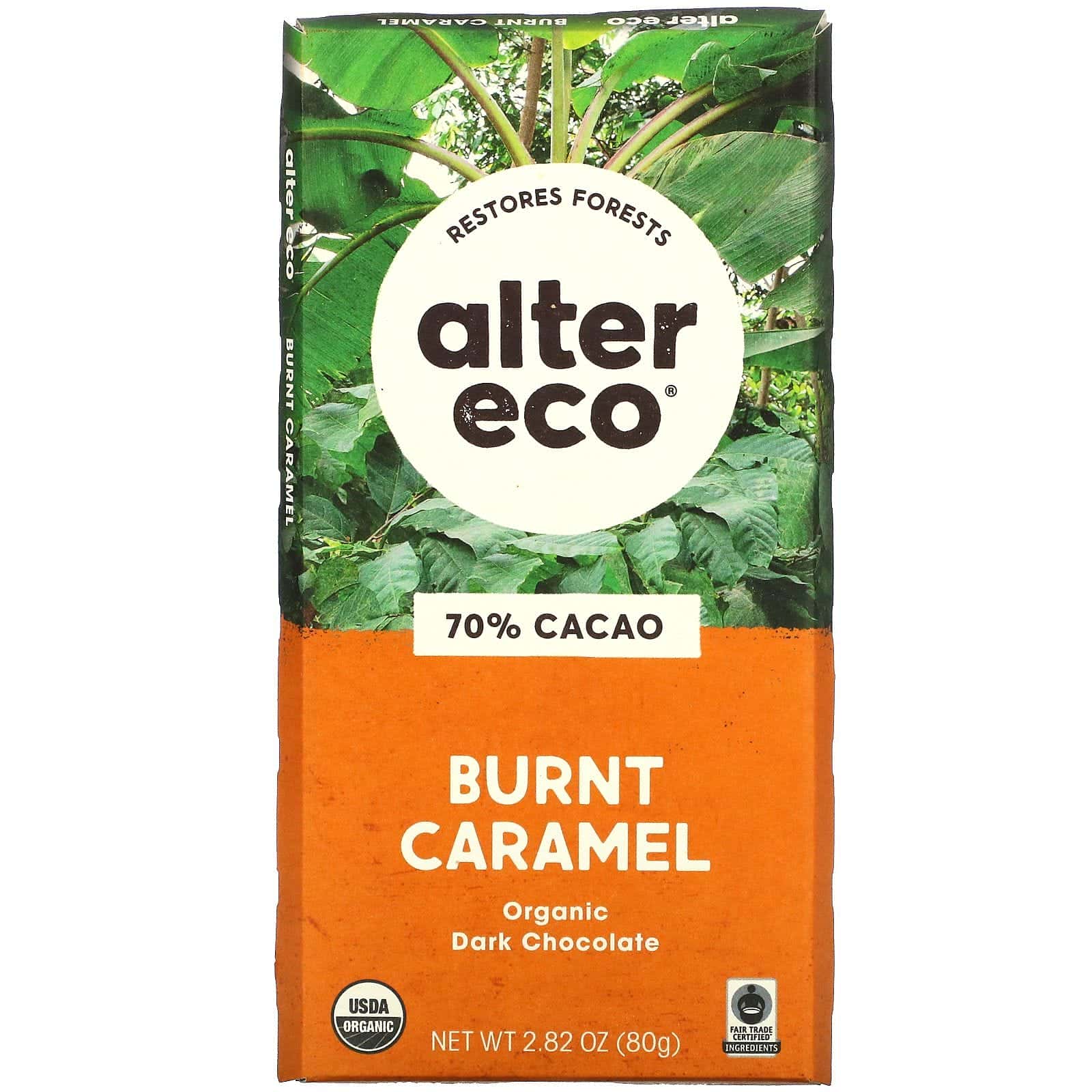 Alter Eco, Barra de chocolate negro orgánico, Caramelo quemado, 70 % de cacao, 80 g (2,82 oz)