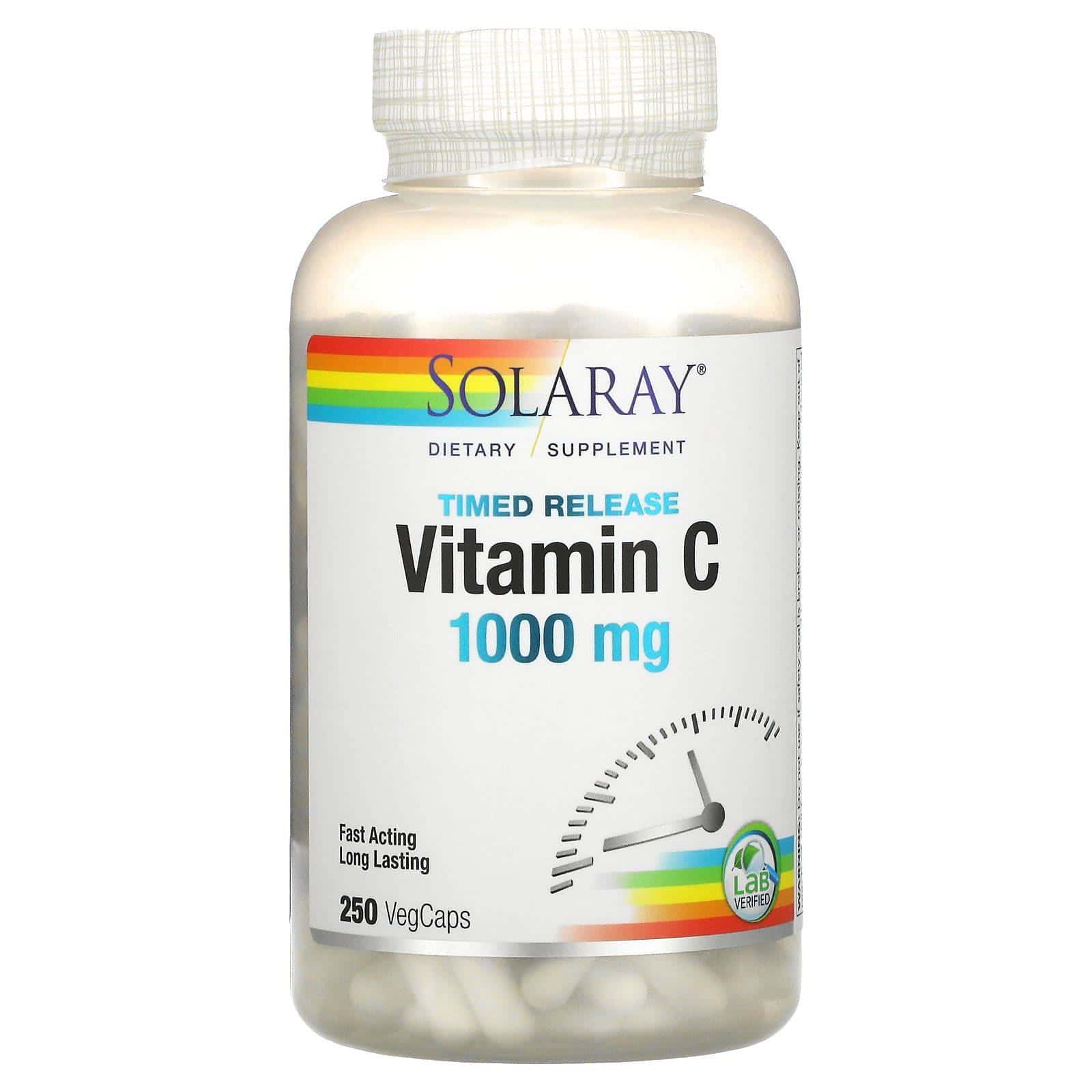 Solaray, Vitamina C de liberación prolongada, 1000 mg, 250 cápsulas vegetales