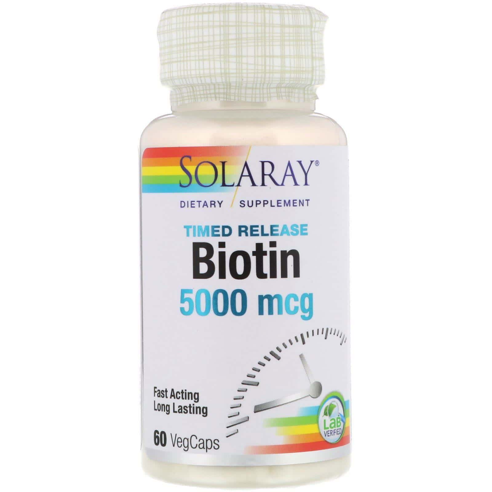 Solaray, Biotina, 5,000 mcg, 60 cápsulas vegetarianas