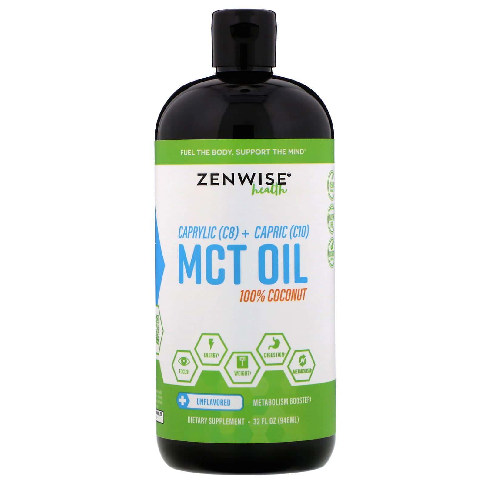 Zenwise Health, Aceite MCT caprílico (C8) + cáprico (C10), 100 % coco, sin sabor, 32 fl oz (946 ml)