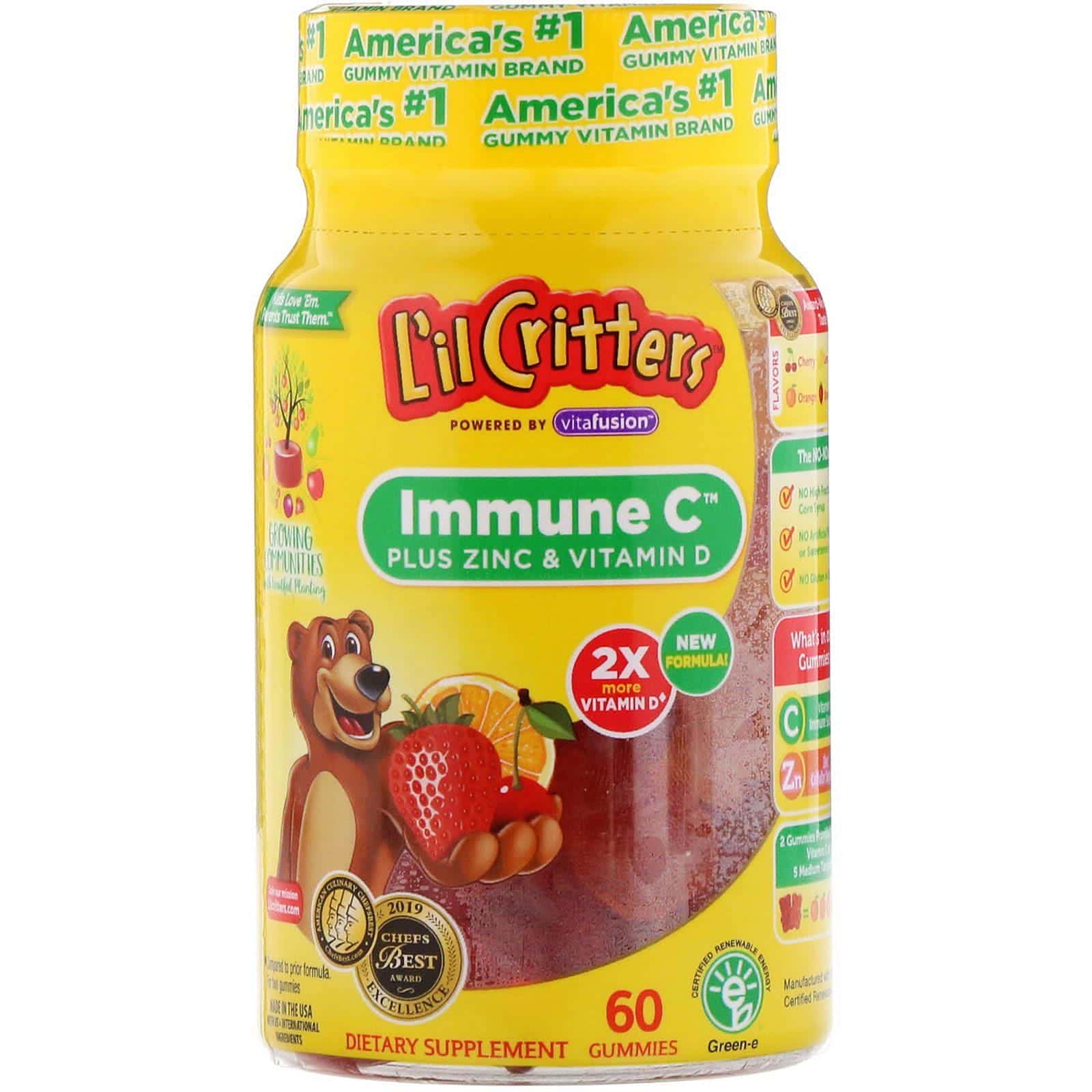 L'il Critters, Immune C, Refuerzo para el sistema inmunitario con vitamina C, zinc y vitamina D, 60 gomitas