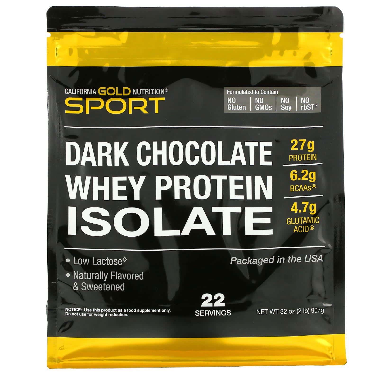 California Gold Nutrition, 100 % aislado de proteína de suero de leche, Chocolate negro, 907 g (2 lb)