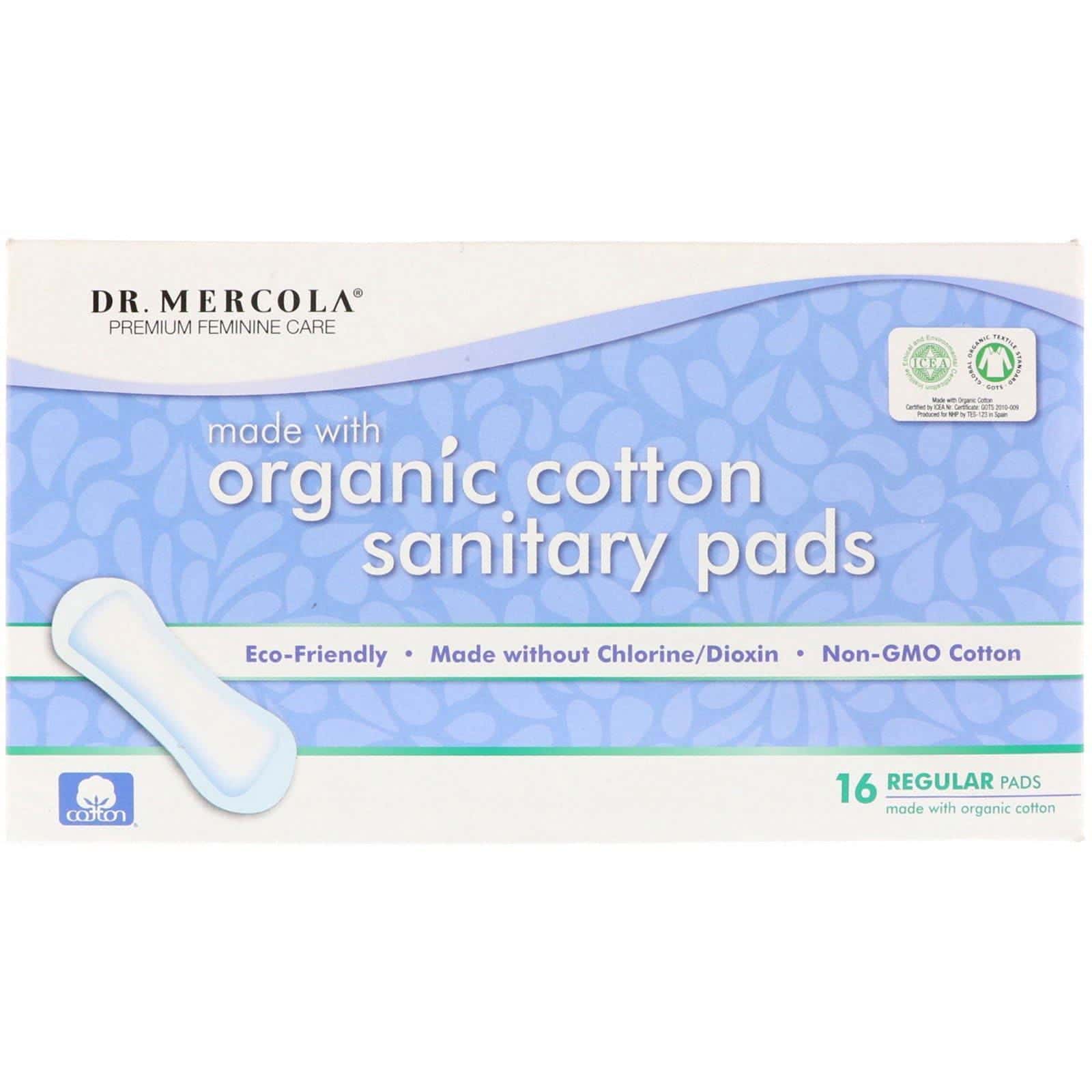 Dr. Mercola, Toallas sanitarias de algodón orgánico, regulares, 16 toallas