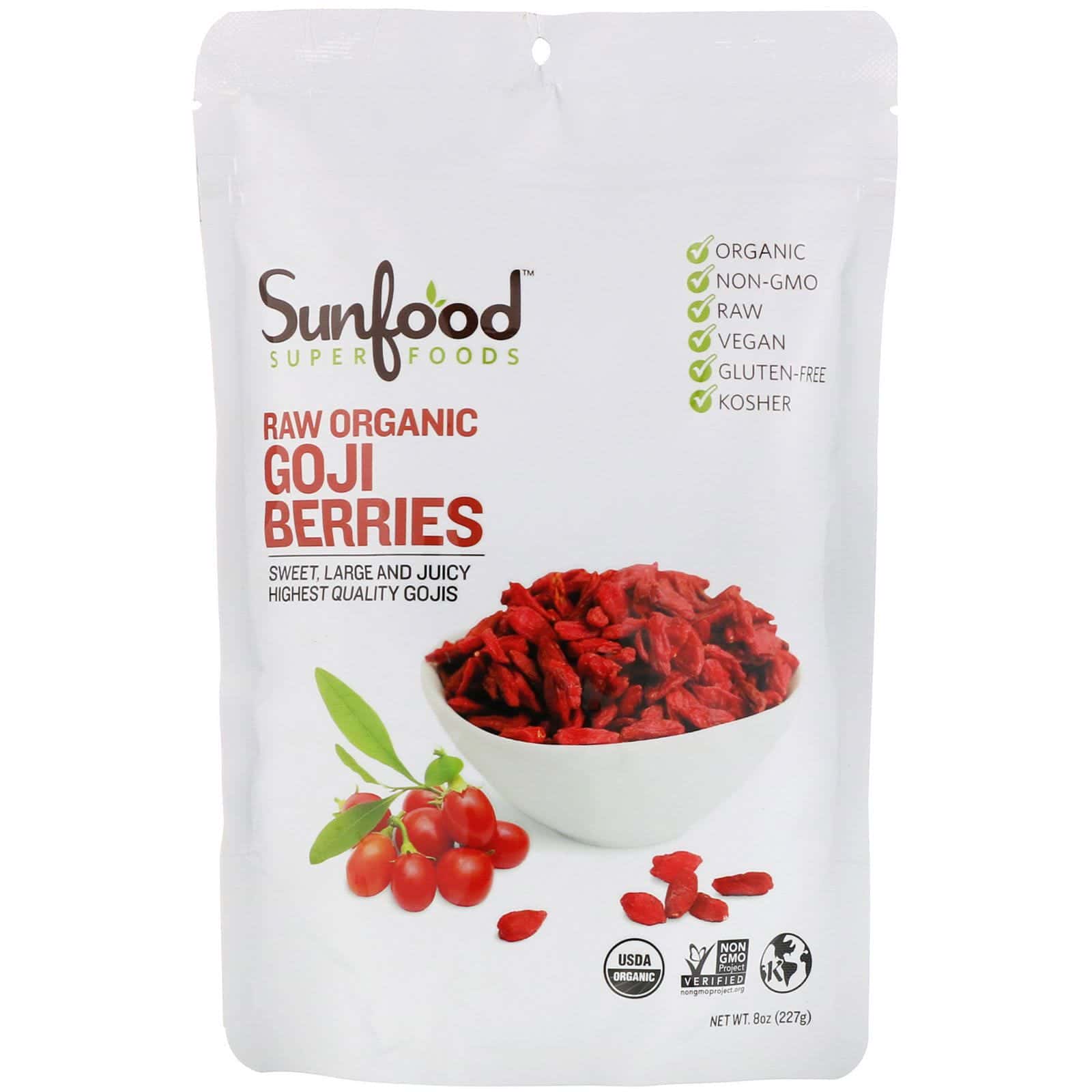 Sunfood, Bayas de Goji secadas al sol, 8 oz (227 g)
