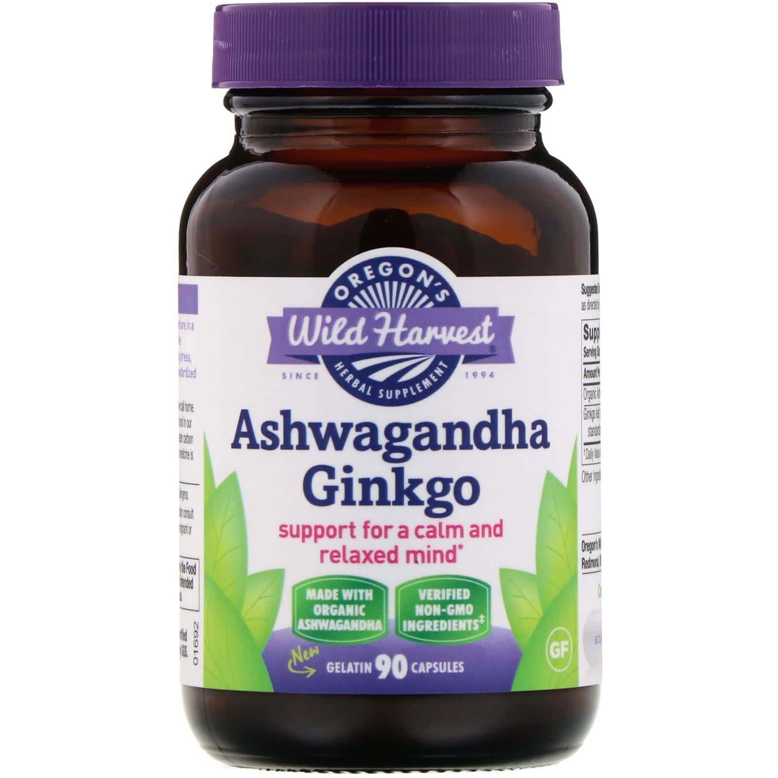Oregon's Wild Harvest, Ashwagandha Ginkgo, 90 Gelatin Capsules