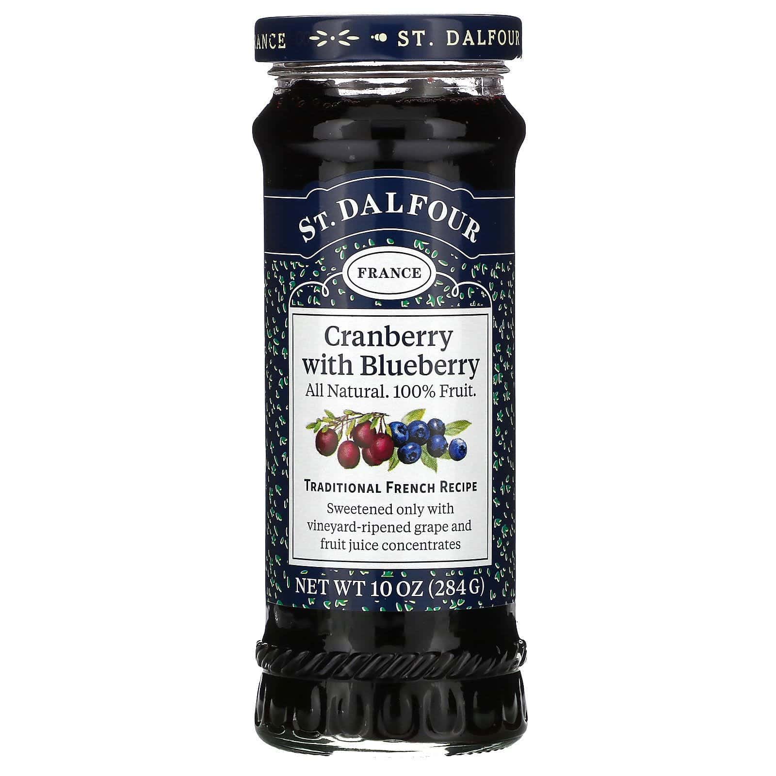 St. Dalfour, Arándano, mermelada frutal de arándano y arándano azul, 284 g (10 oz)