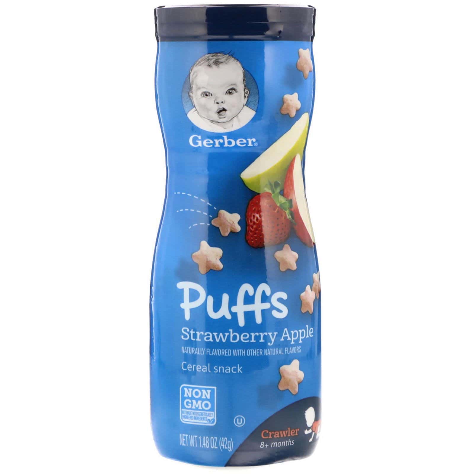 Gerber, Bocadillos de cereal esponjosos, A partir de los 8 meses de edad, Fresa y manzana, 42 g (1,48 oz)