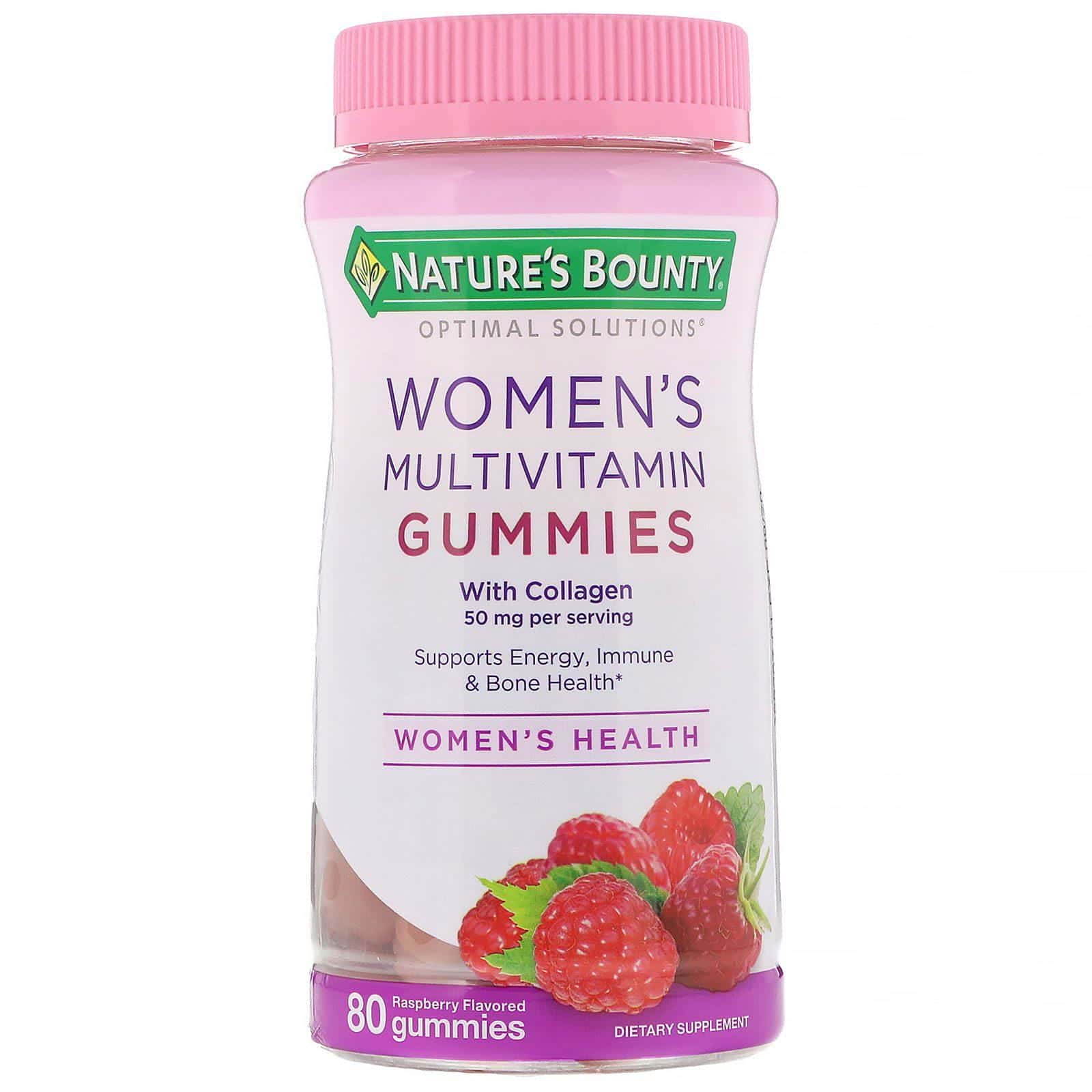 Nature's Bounty, Optimal Solutions, Soluciones óptimas, Gomitas multivitamínicas para mujeres, Sabor a frambuesa, 80 gomitas