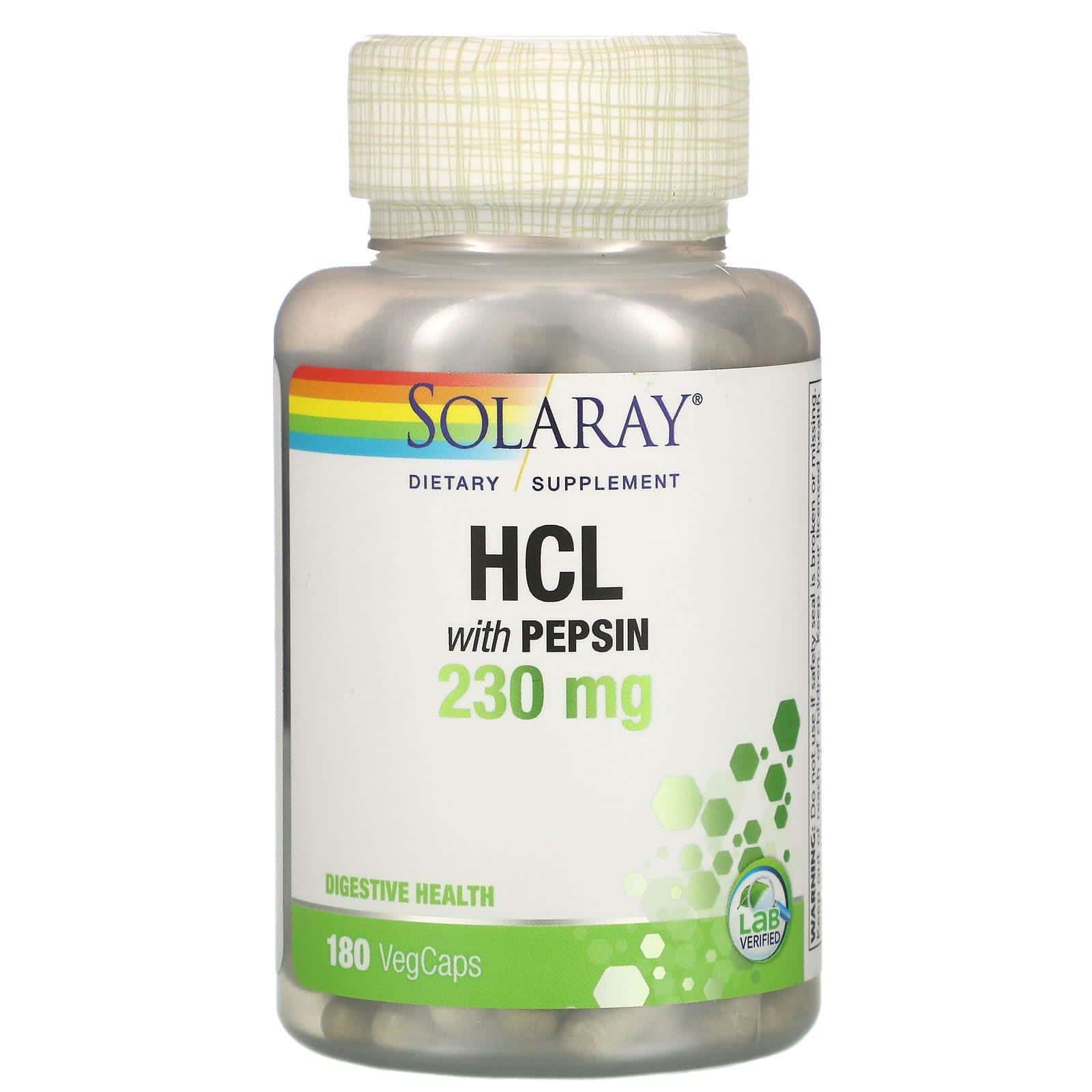 Solaray, Clorhidrato con pepsina, 230 mg, 180 cápsulas vegetales