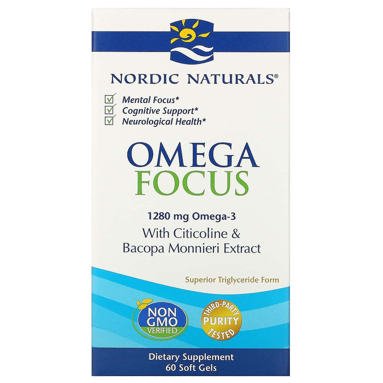 Nordic Naturals, Suplemento con omegas para la concentración, 1280 mg, 60 cápsulas blandas