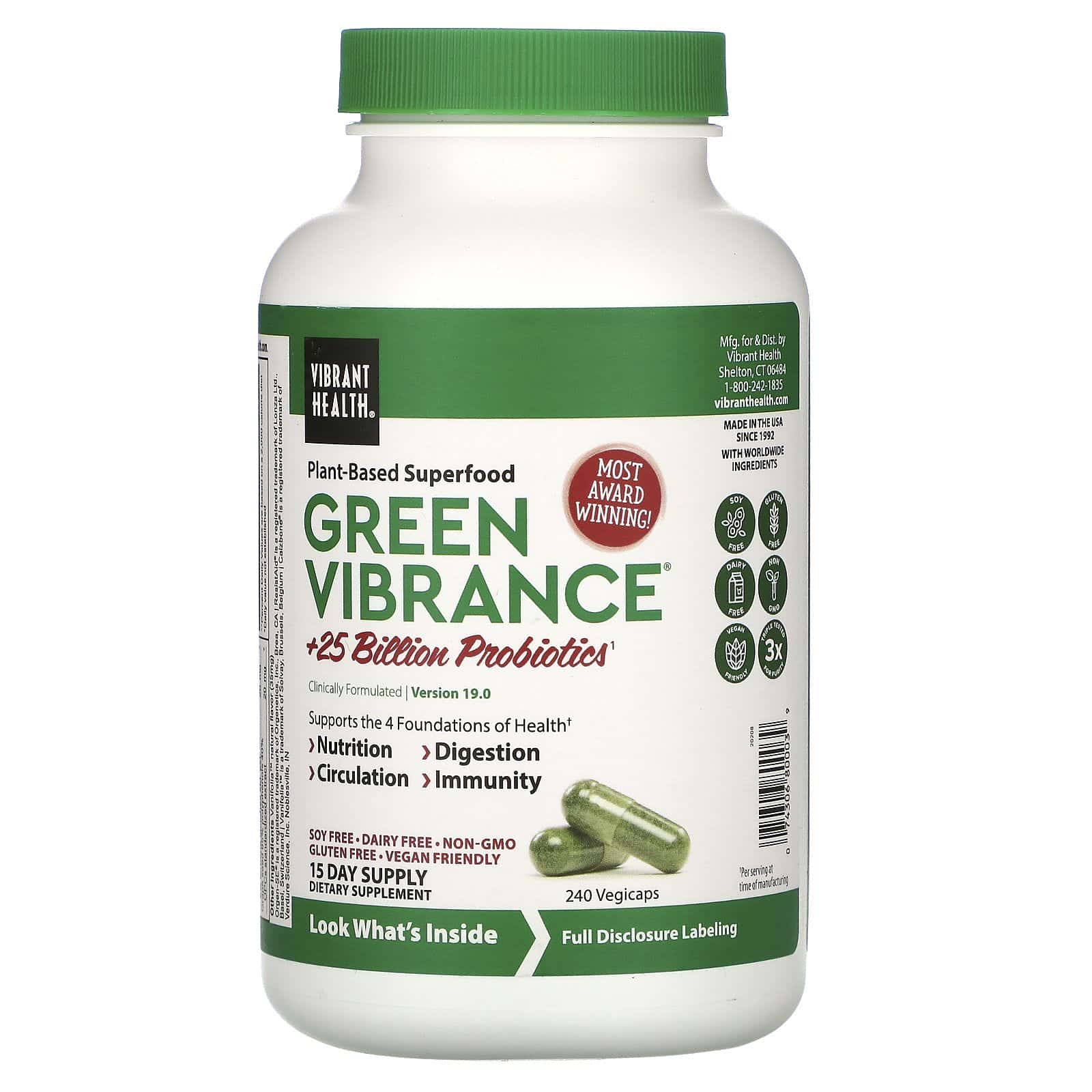 Vibrant Health, Green Vibrance, Version 19.0, 240 VegiCaps