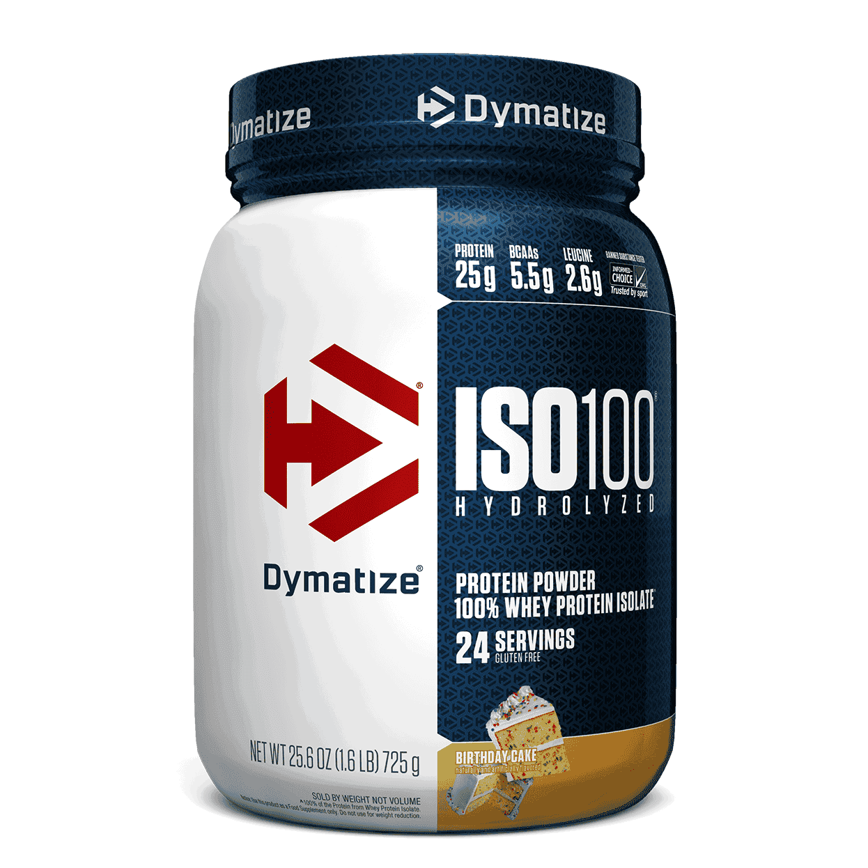 Dymatize Nutrition, ISO100 hidrolizado, 100 % aislado de proteína de suero, pastel de cumpleaños, 25.6 oz (725 g)